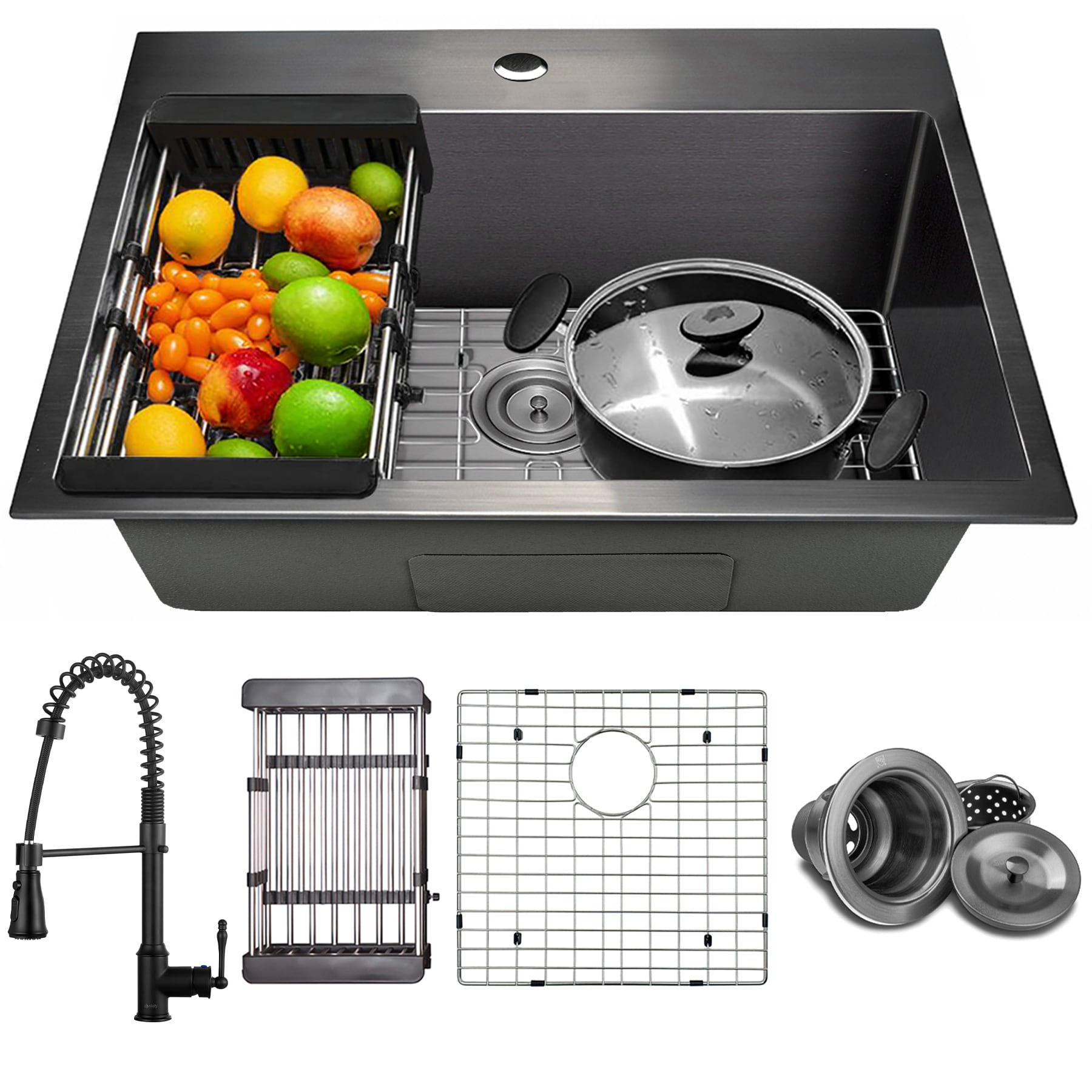 AKDY KS0517-KF12 Drop-in 25-in x 22-in Stainless steel Single bowl Kitchen Sink All-in-One Kit