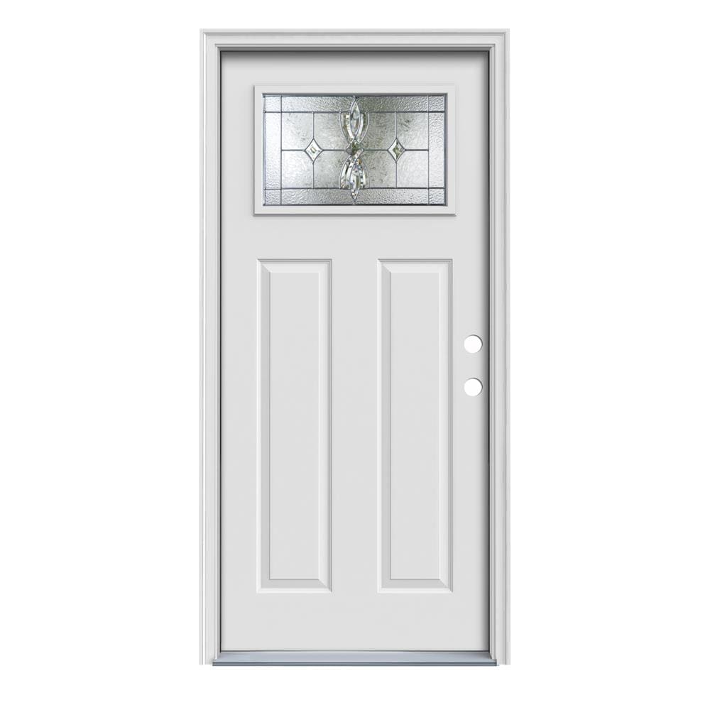 JELD-WEN LOWOLJW167701032 Laurel 36-in x 80-in x 4-9/16-in Steel Craftsman Left-hand inswing Primed Prehung Front Door with Brickmould Insulating core