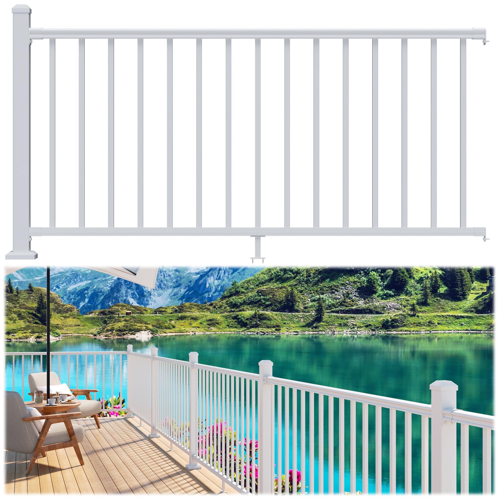 Misopily  3 pack 36 in high x 6 ft wide aluminum porch and deck railing kit white textured powder coat finish includes posts panels balusters
