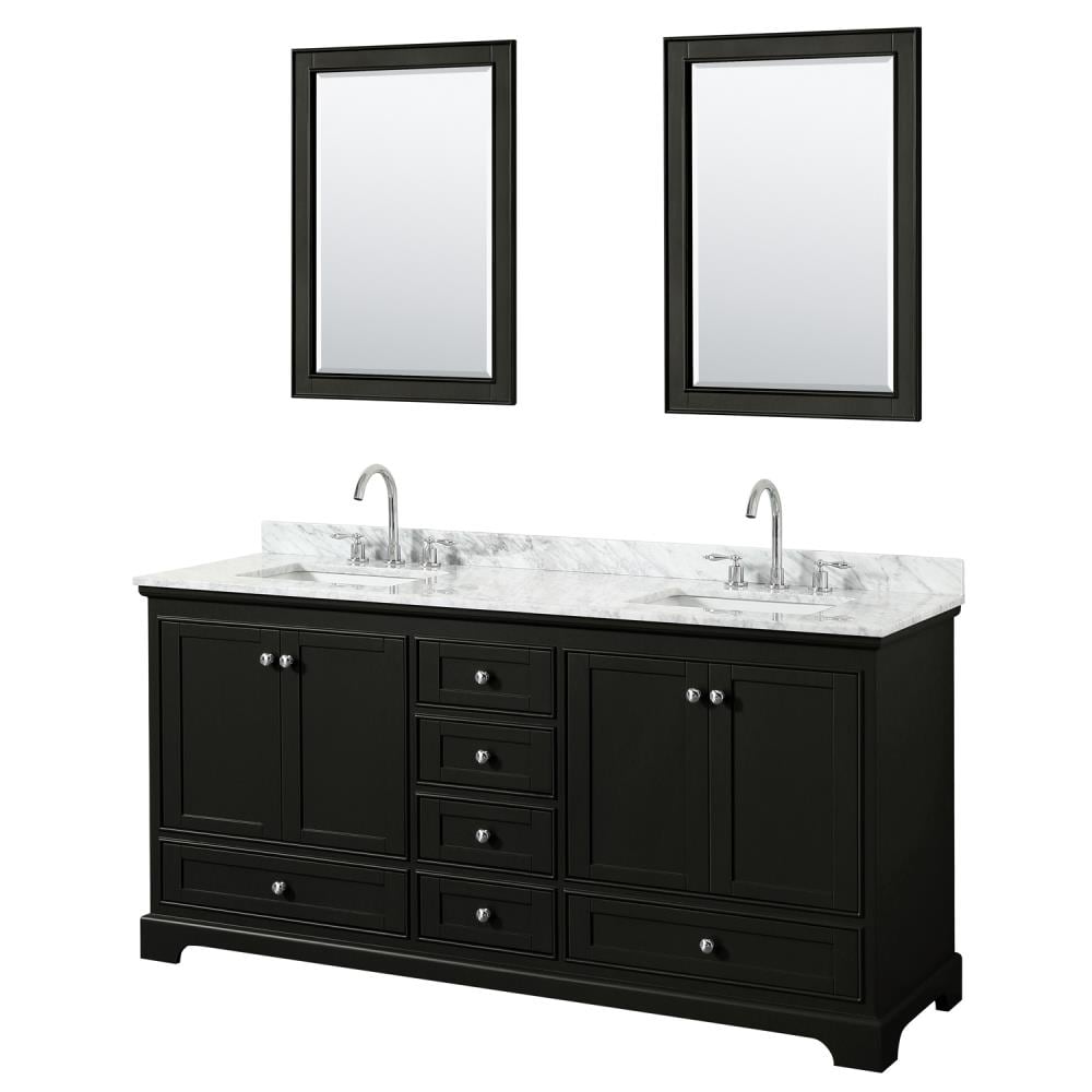 Wyndham Collection WCS202072DDECMUNSM24 Deborah 72-in Dark Espresso with Polished Chrome Trim Undermount Double sink Bathroom Vanity with White Carrara Marble Natural marble Top (Mirror Included)
