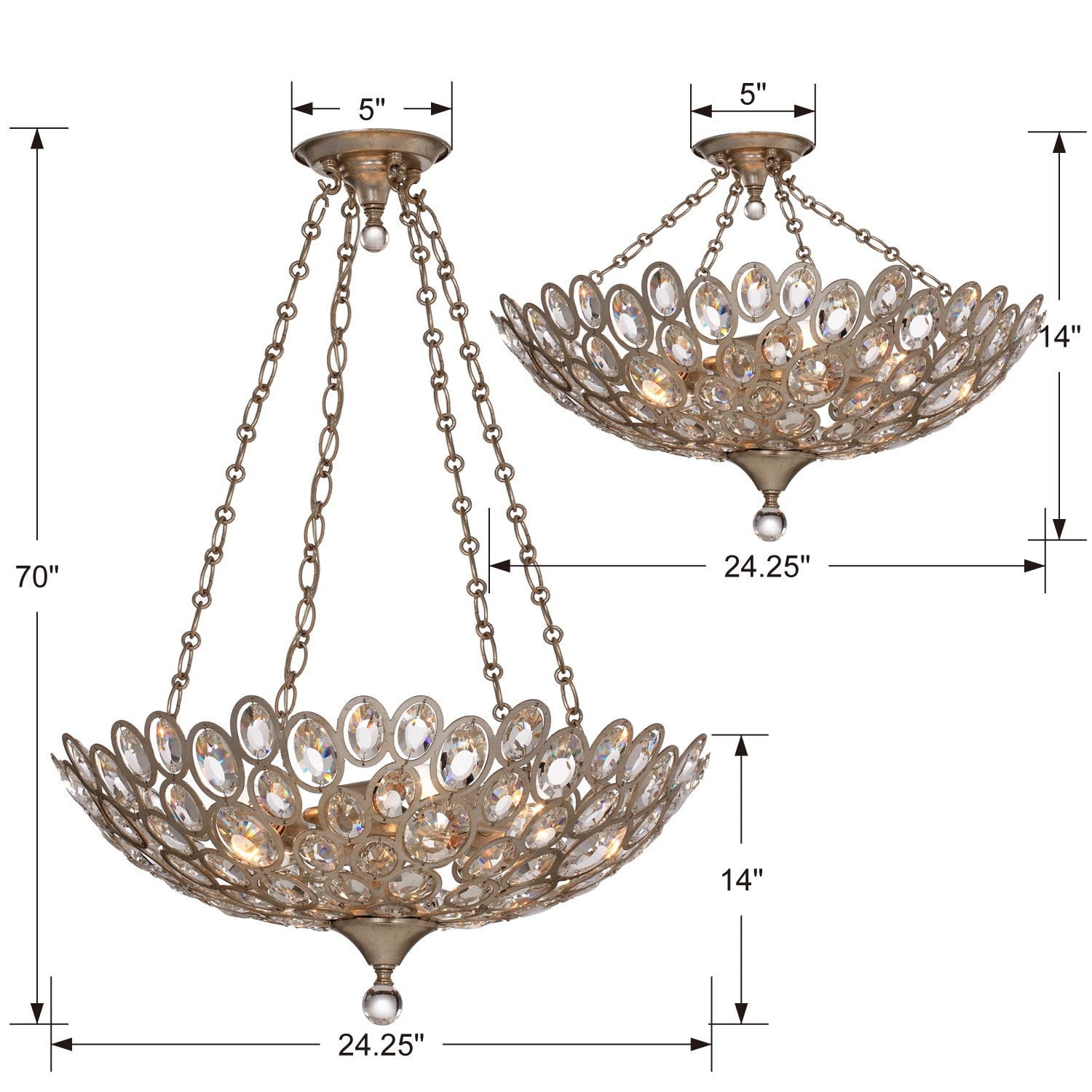 Sterling Distressed Twilight Crystal 5-Light Chandelier
