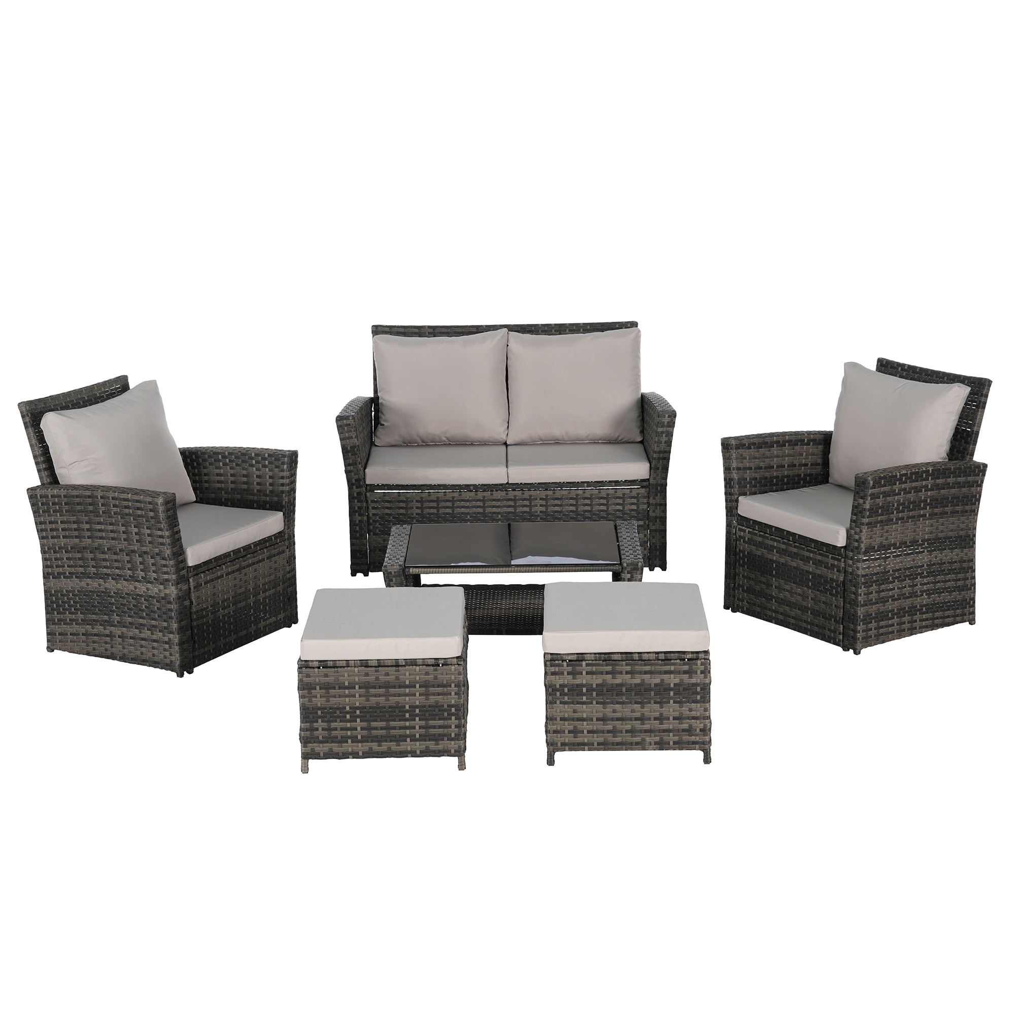 SINOFURN SYB670038LG 6 -Piece Wicker Patio Conversation Set with Gray Cushions
