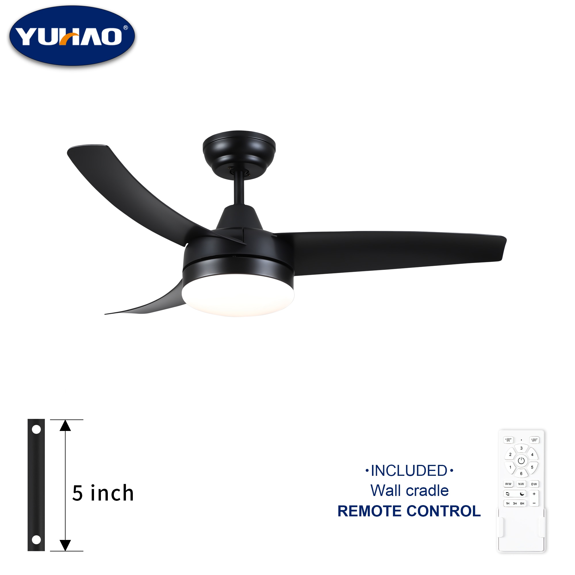 YUHAO LSDC1053BK422 Airedpro 42-in Color-Changing Integrated LED Black with Matte Blades Ceiling Fan With Light and Remote ( 3 -Blade )