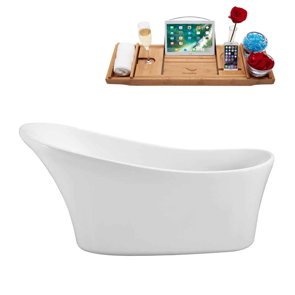 Streamline N460-IN-WH 27.6-in x 62.6-in Glossy White Acrylic Oval Freestanding Soaking bathtub with Drain ( Reversible Drain )