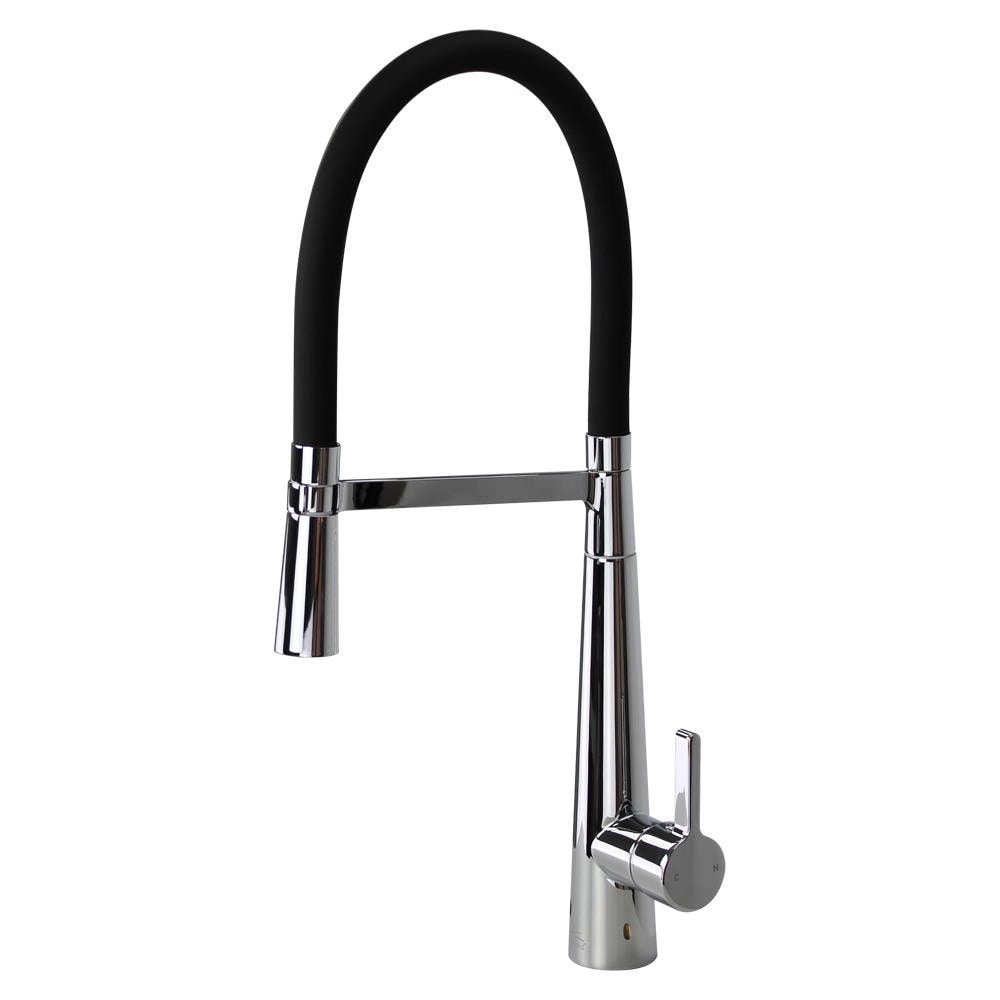 Polished Chrome and Black Single Handle Pull-down Kitchen Faucet