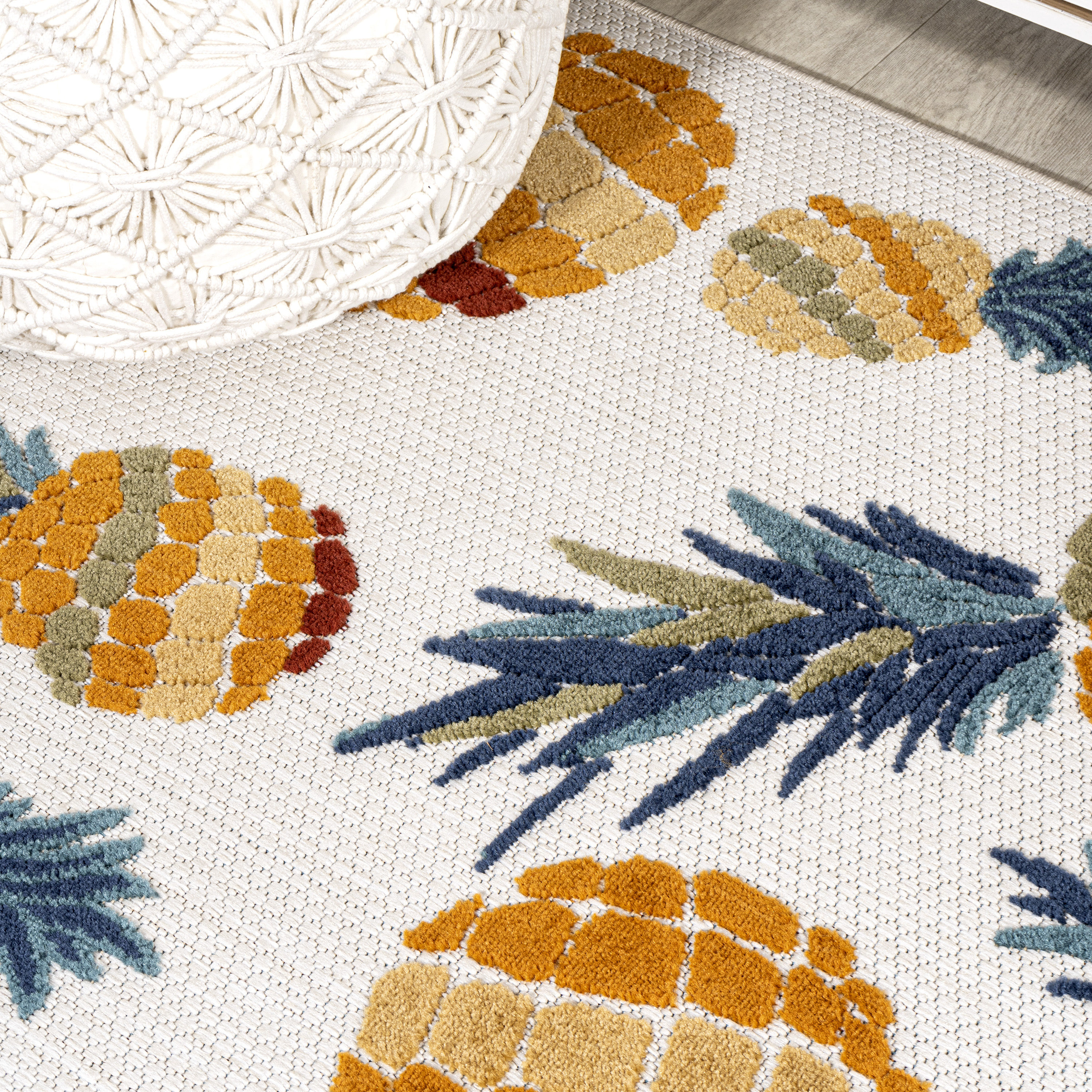 4' x 6' Ivory and Orange Floral Synthetic Area Rug