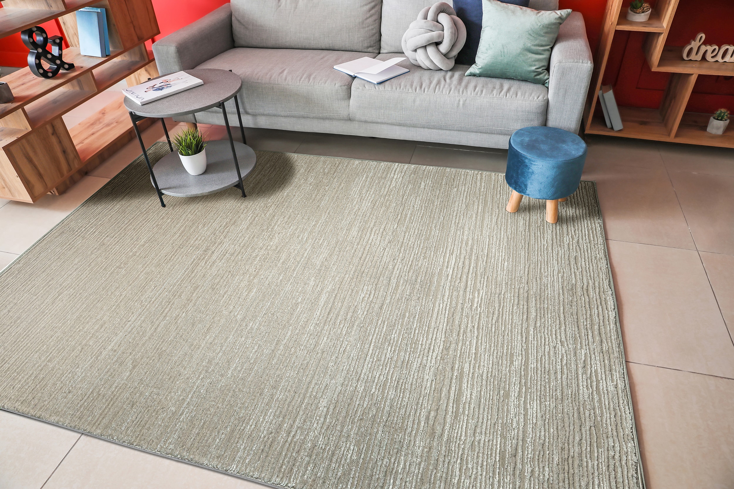 Radici USA 1228/1002/BEIGE Davide 5 x 8 (ft) Loomed Polypropylene Beige Rectangular Indoor Stripe Mid-Century Modern Area rug
