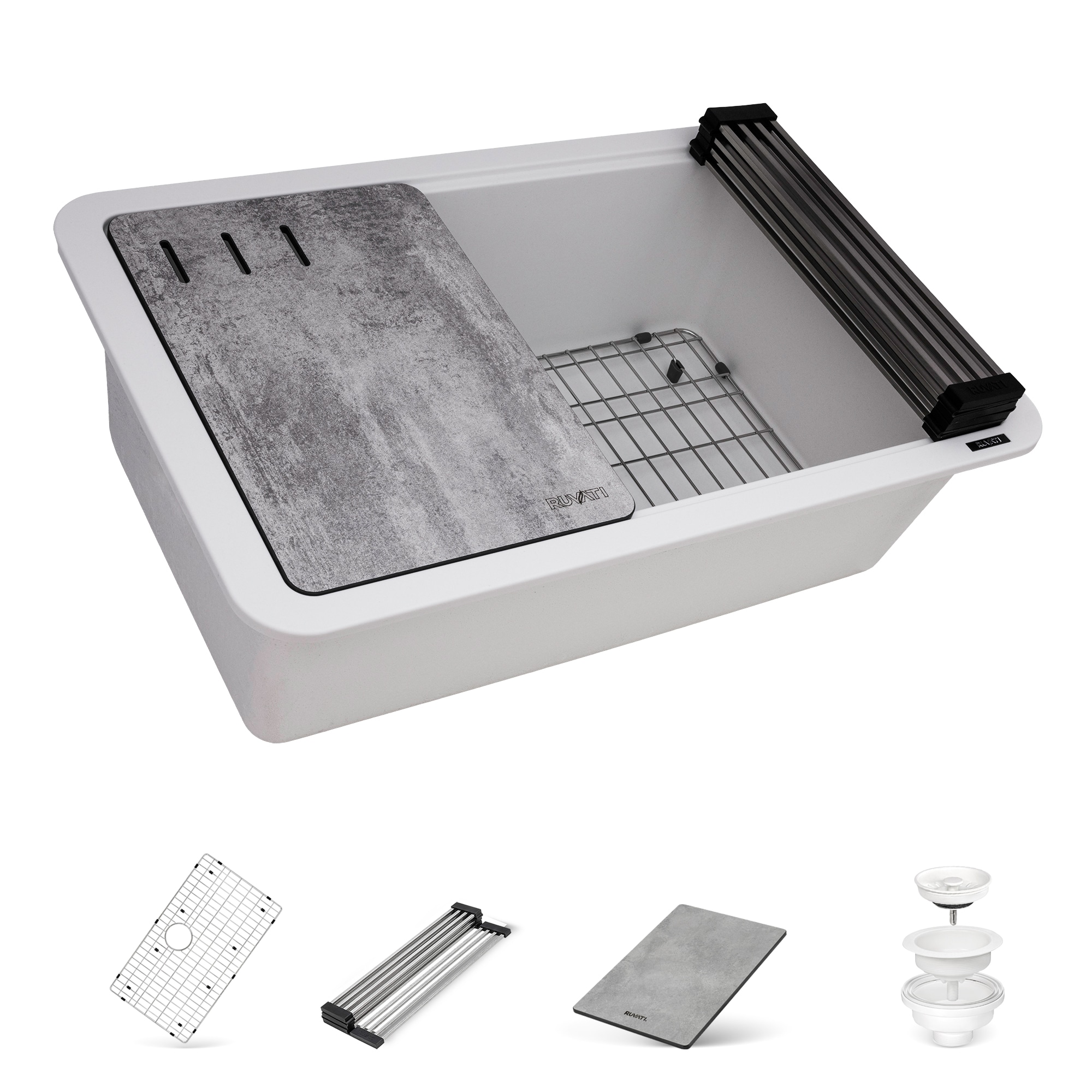 Ruvati epiStage Drop-in or undermount 29.5-in x 18.5-in Composite Single bowl Workstation Kitchen Sink