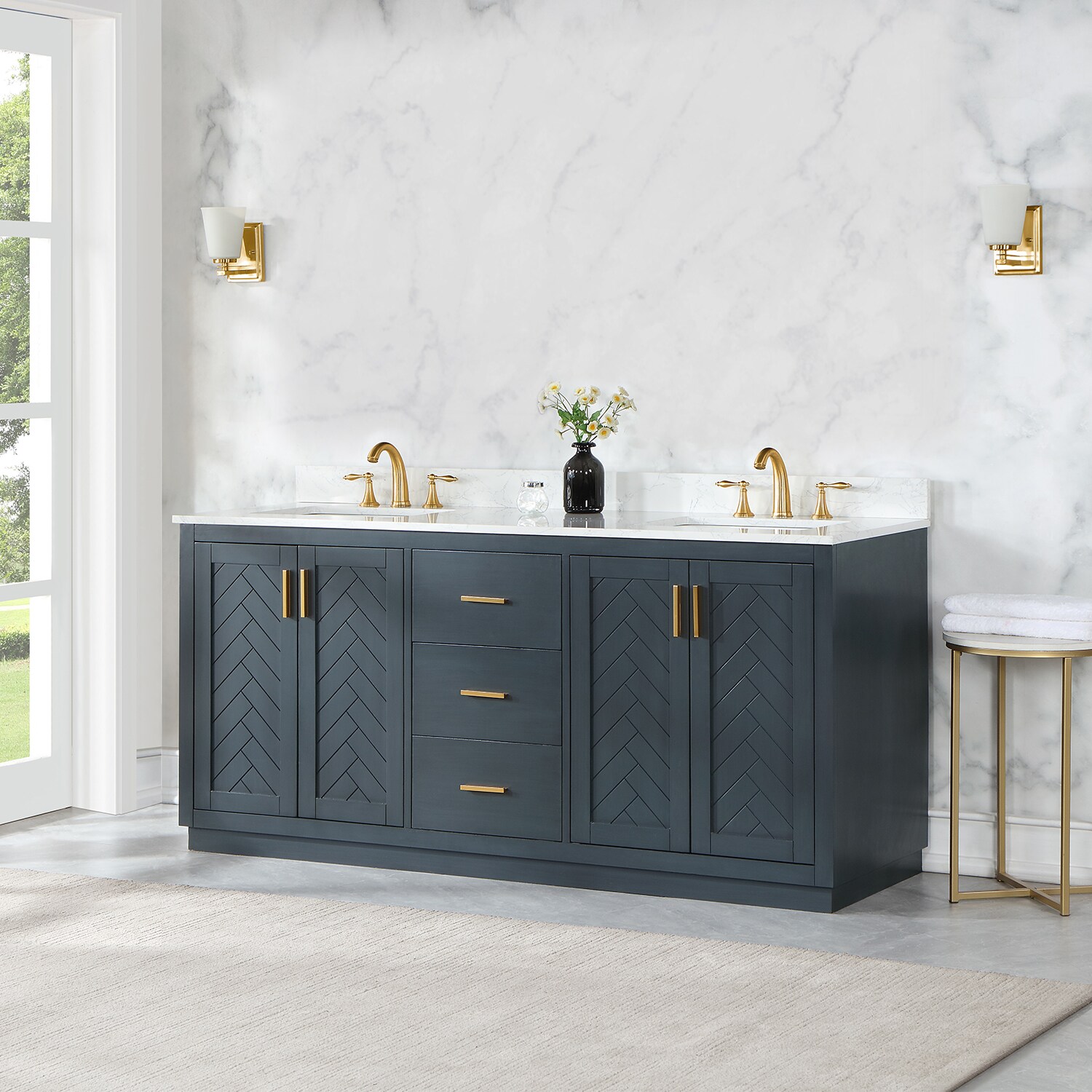 Altair Gazsi 72 In Classic Blue Undermount Double Sink Bathroom Vanity With Grain White