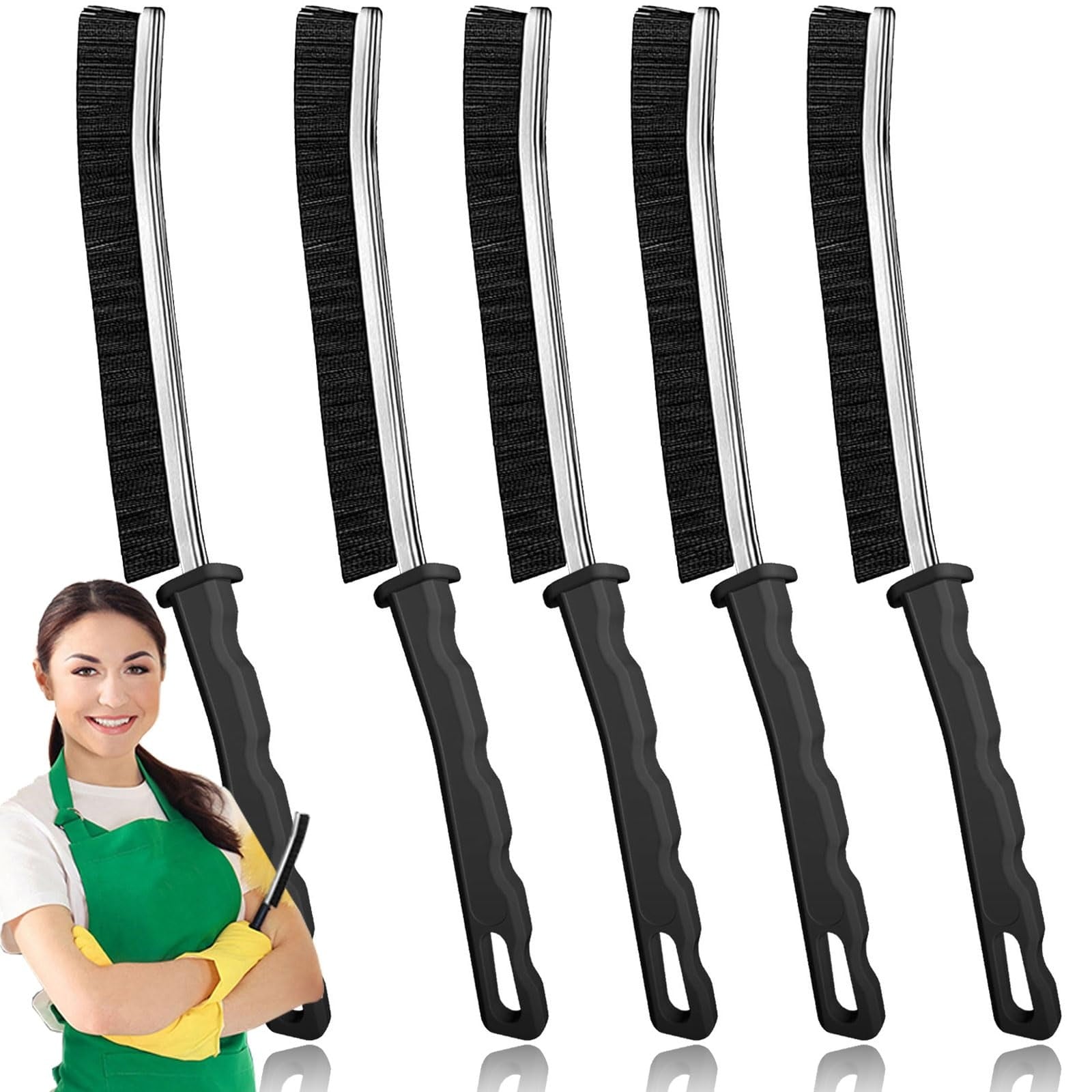Misopily Crevice Cleaning Brush Set Hard Bristle Gap Cleaner for Bathroom Kitchen Window Track Baseboard Fan Blind Durable Ergonomic Handle 5pcs #L05MS09083