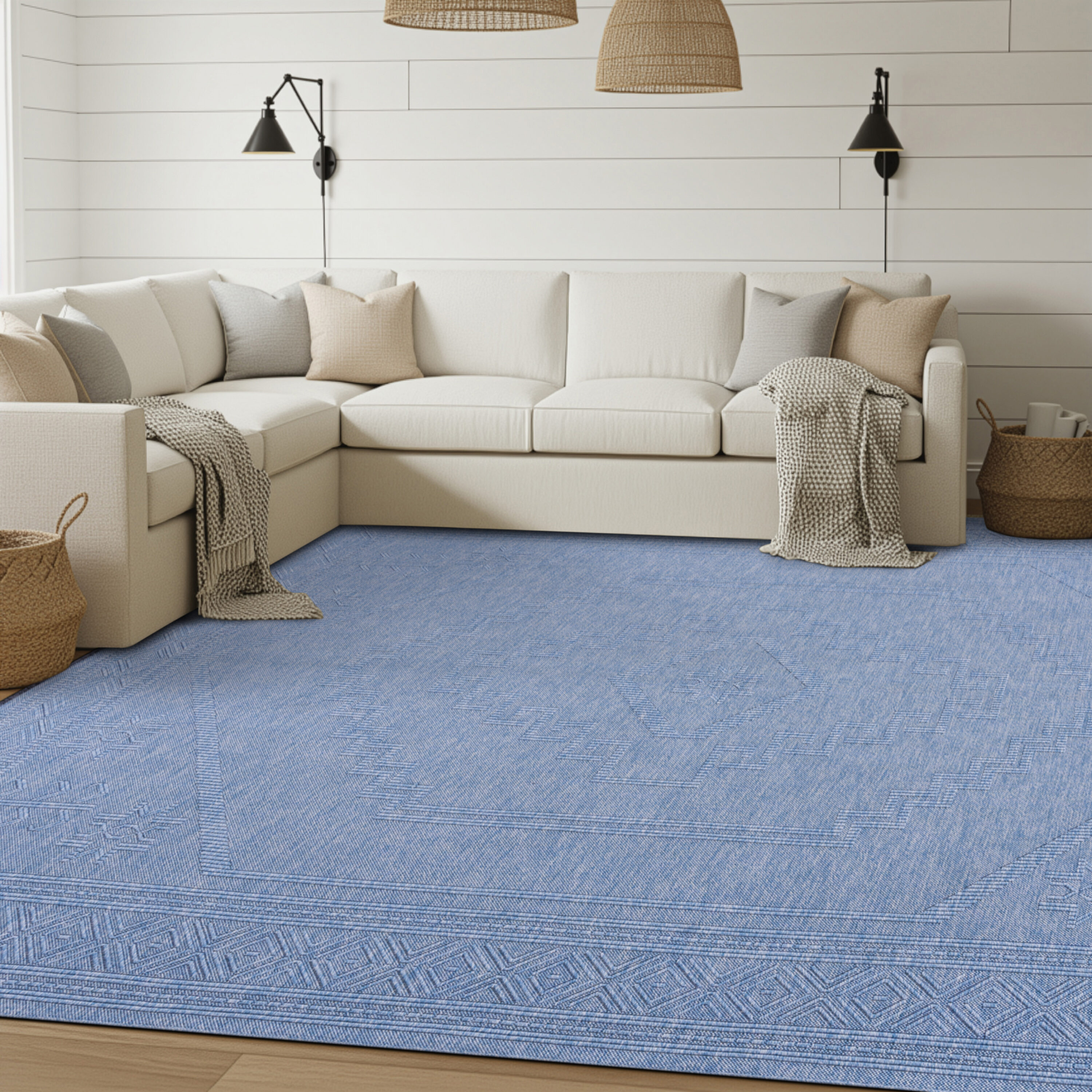 Tayse ALM2464 5X7 Alma 5 x 7 (ft) Loomed Azure Blue Rectangular Indoor Geometric Mid-Century Modern Machine washable Pet Friendly Area rug