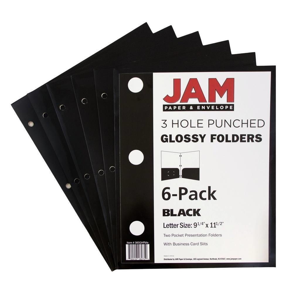 JAM Paper Heavy Duty Plastic 3 Hole Punch Two-Pocket School