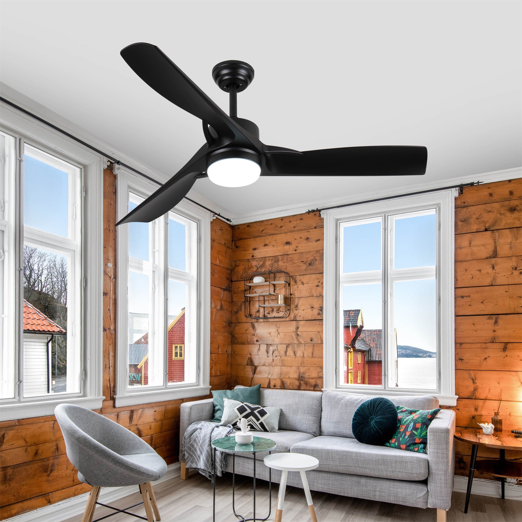 BABOOM BOM-316281-OR Reversible Airflow Ceiling Fan 52-in Integrated LED Smart Black with ABS Blades Ceiling Fan With Light - Remote Included ( 3 -Blade )