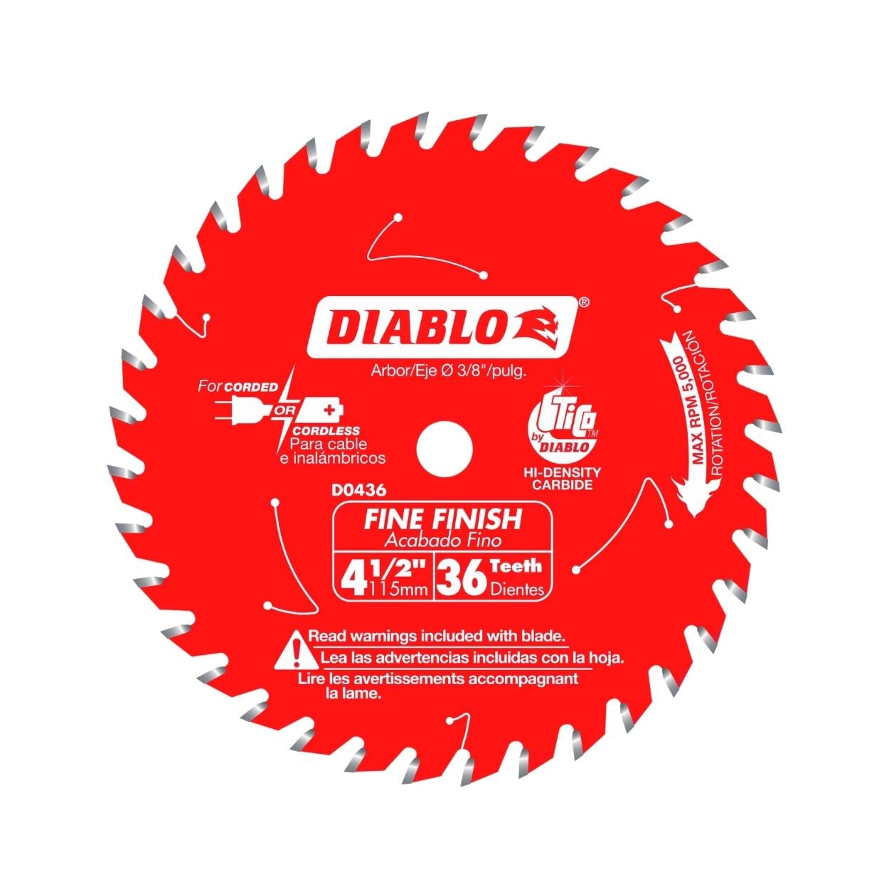 Freud Diablo D0436X 4-1/2-Inch 36 Tooth ATB Cordless Trim Saw Blade with 20-Millimeter Arbor and 3/8-Inch Reducer Bushing