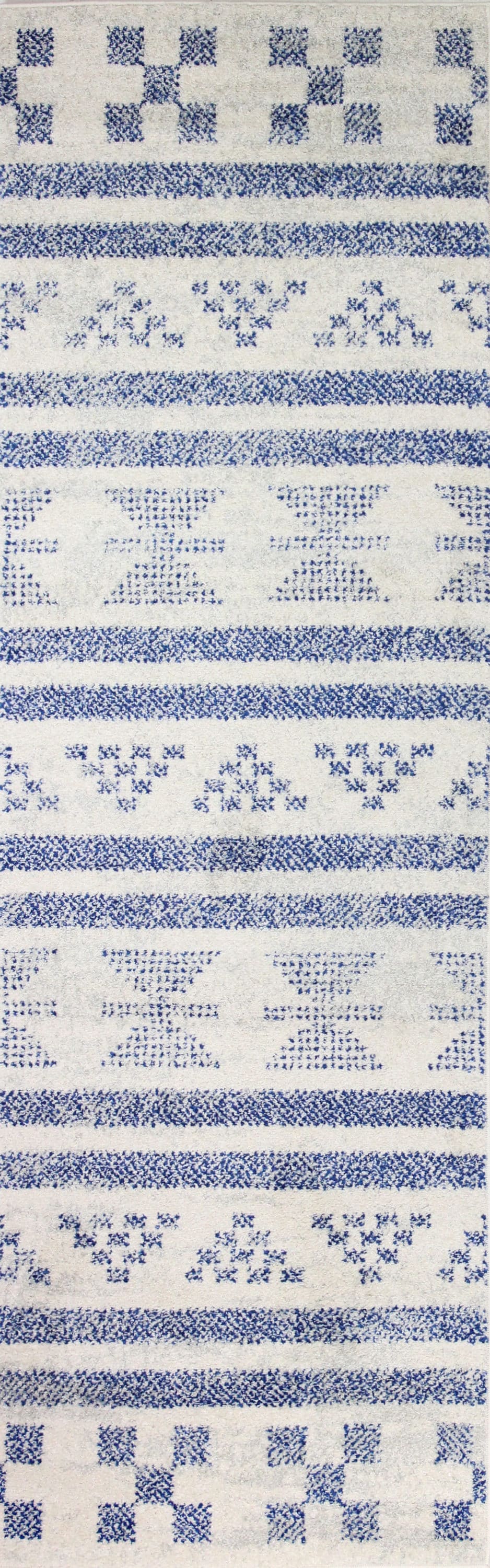 Bashian 649652294667 3 X 8 (ft) Ivory/Blue Indoor Geometric Bohemian/Eclectic Runner Rug