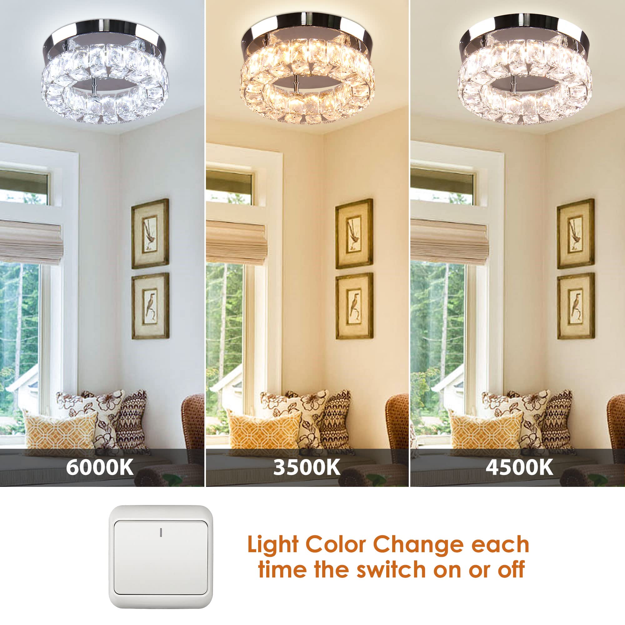 AOIZGMY Small Crystal Chandeliers LED Ceiling Light Semi Flush Mount ...