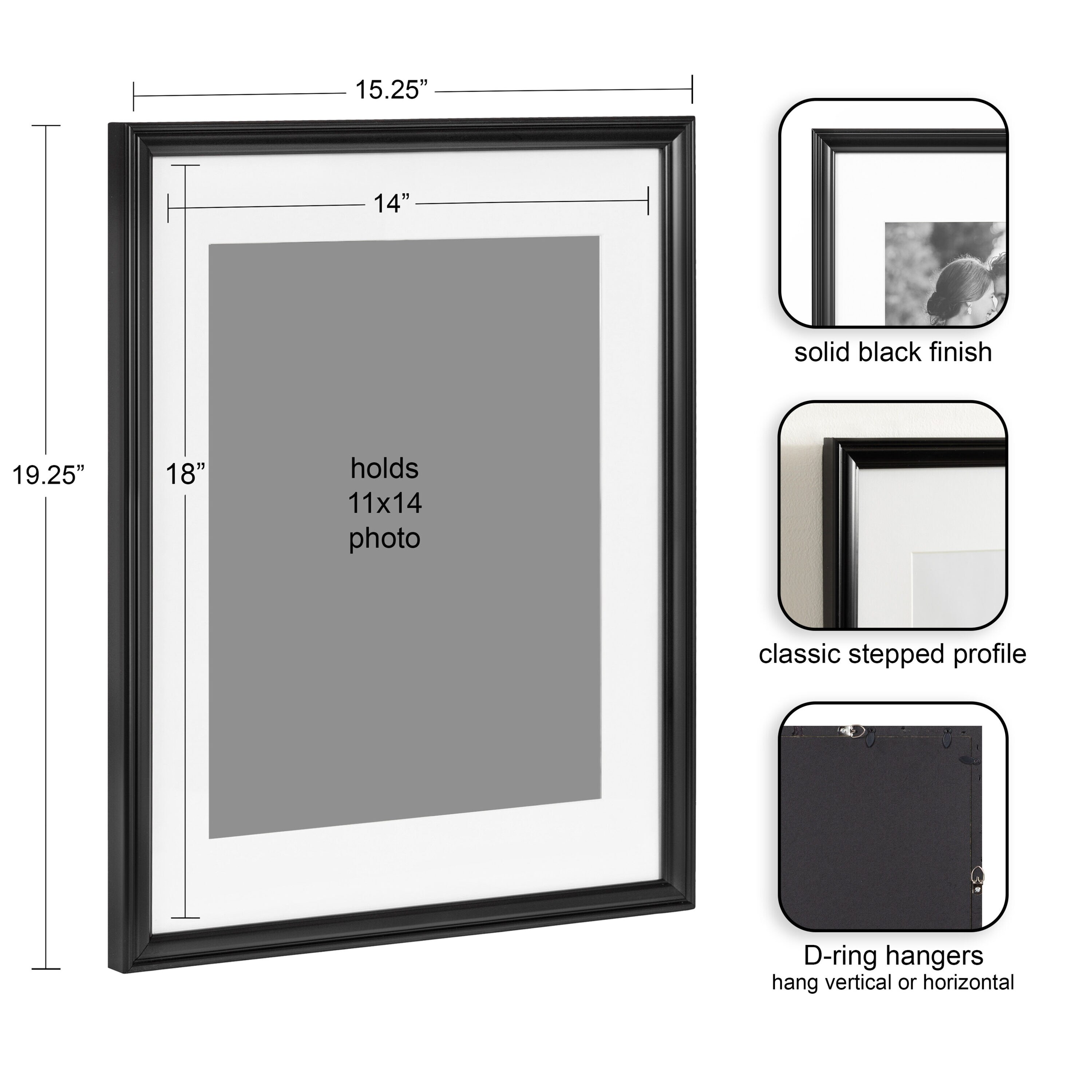 Black Polystyrene 11x14 Wall Photo Frame Set