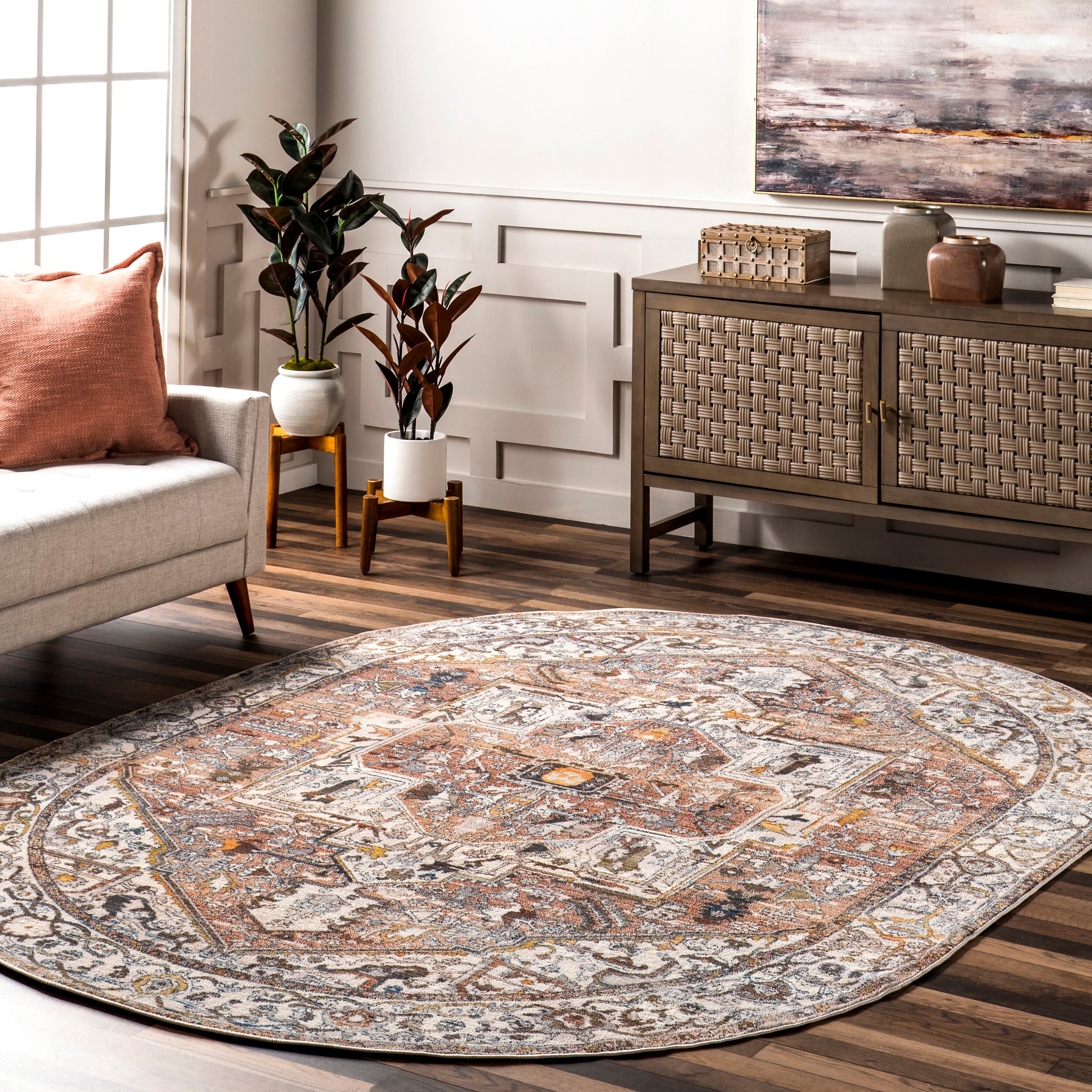 nuLOOM KHMC04J-O305 Ehtel 3 x 5 (ft) Loomed Polyester Light Brown Oval Indoor Medallion Area rug