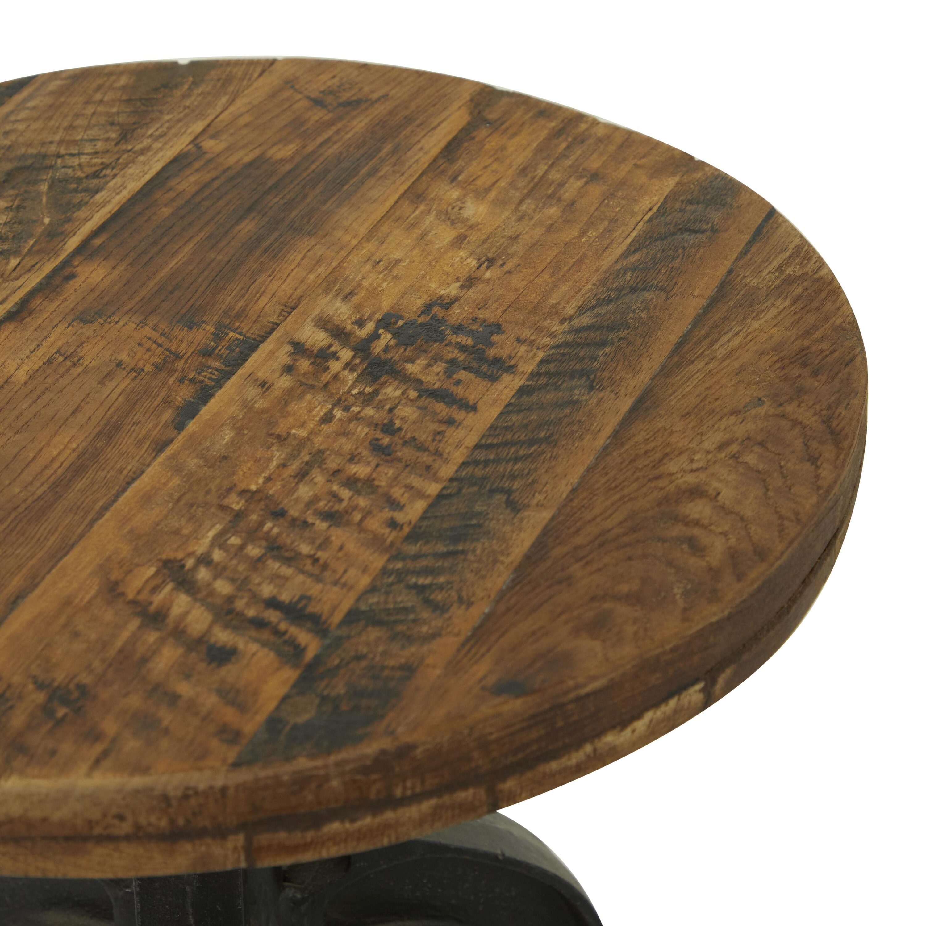 Round Reclaimed Wood Industrial Dining Height Stool
