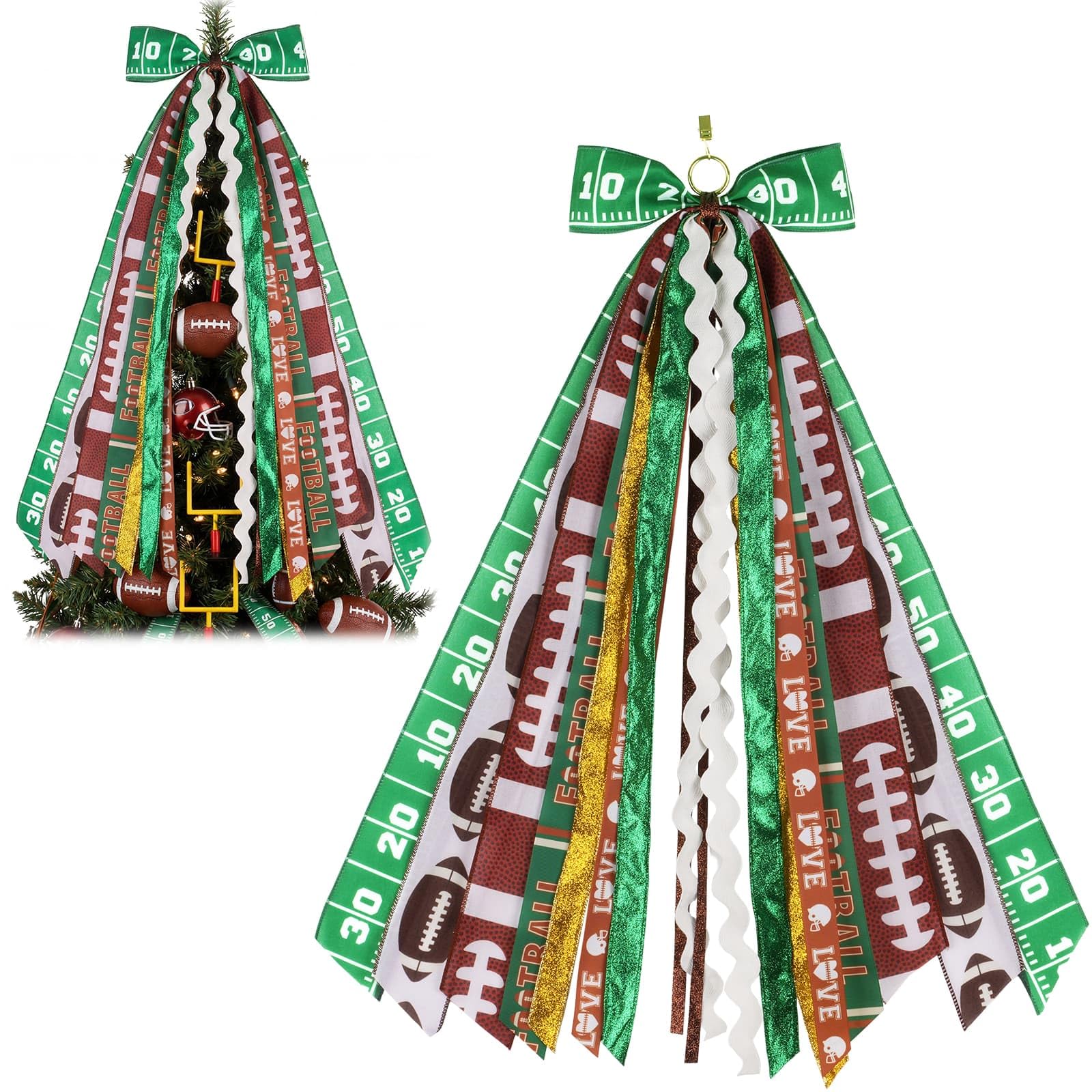 AKSCYZM  Football Wreath Sash with Nine Ribbon Streamers Winter Bow for Front Door Game Day Burlap Decor Sparkle Decorations Twenty Seven Point