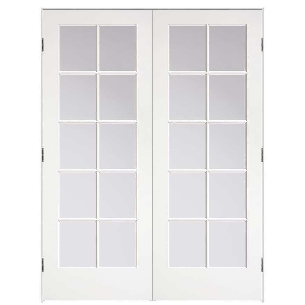 Masonite 641626 60-in x 80-in Primed Solid core Clear glass Bi-parting Smooth Primed MDF Flat Jamb Double Prehung Interior Door