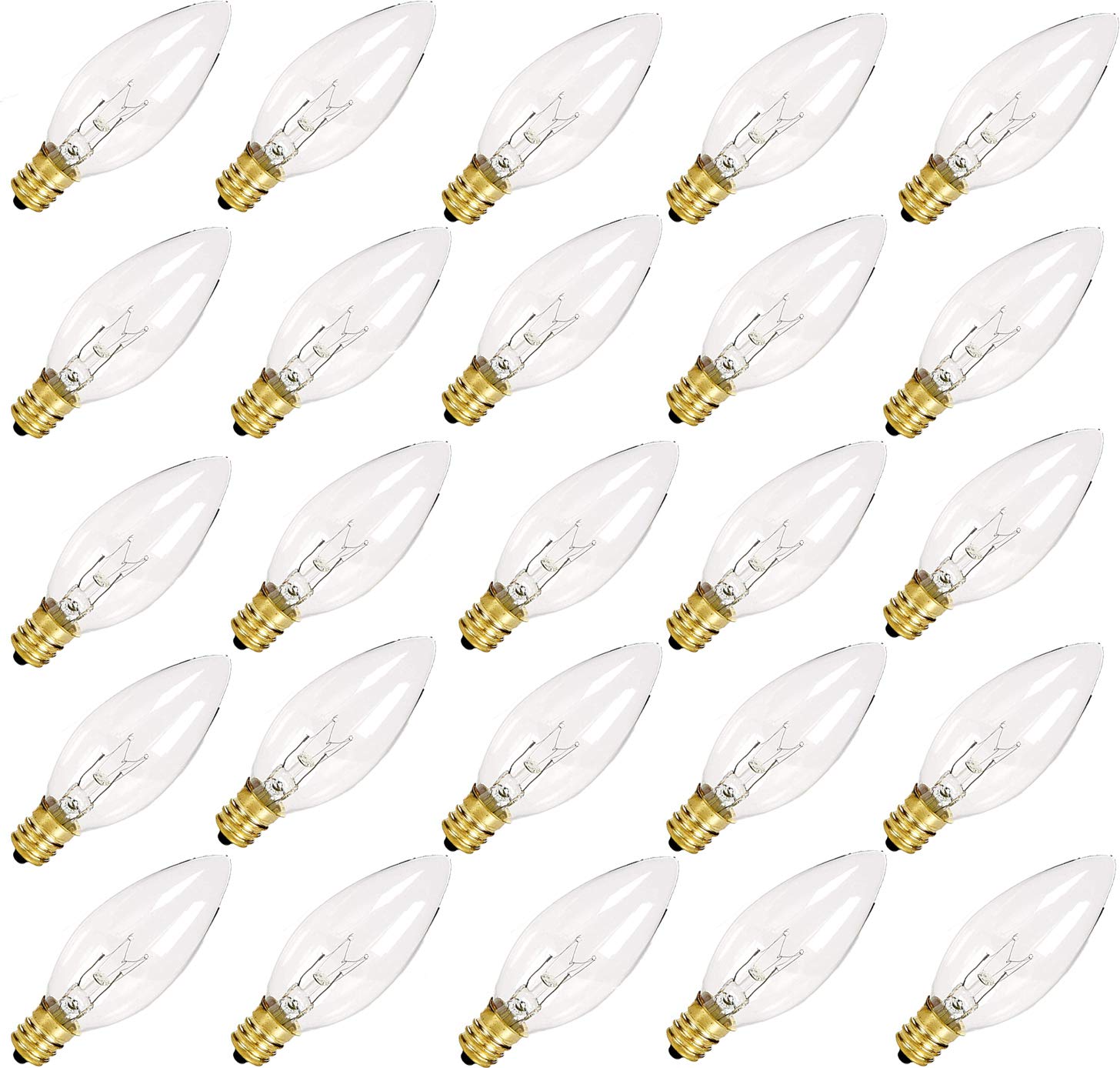 Vrbgify  25 pack clear torpedo tip candle light bulbs C26 incandescent replacement for window candles night lights E12 candelabra base chandelier