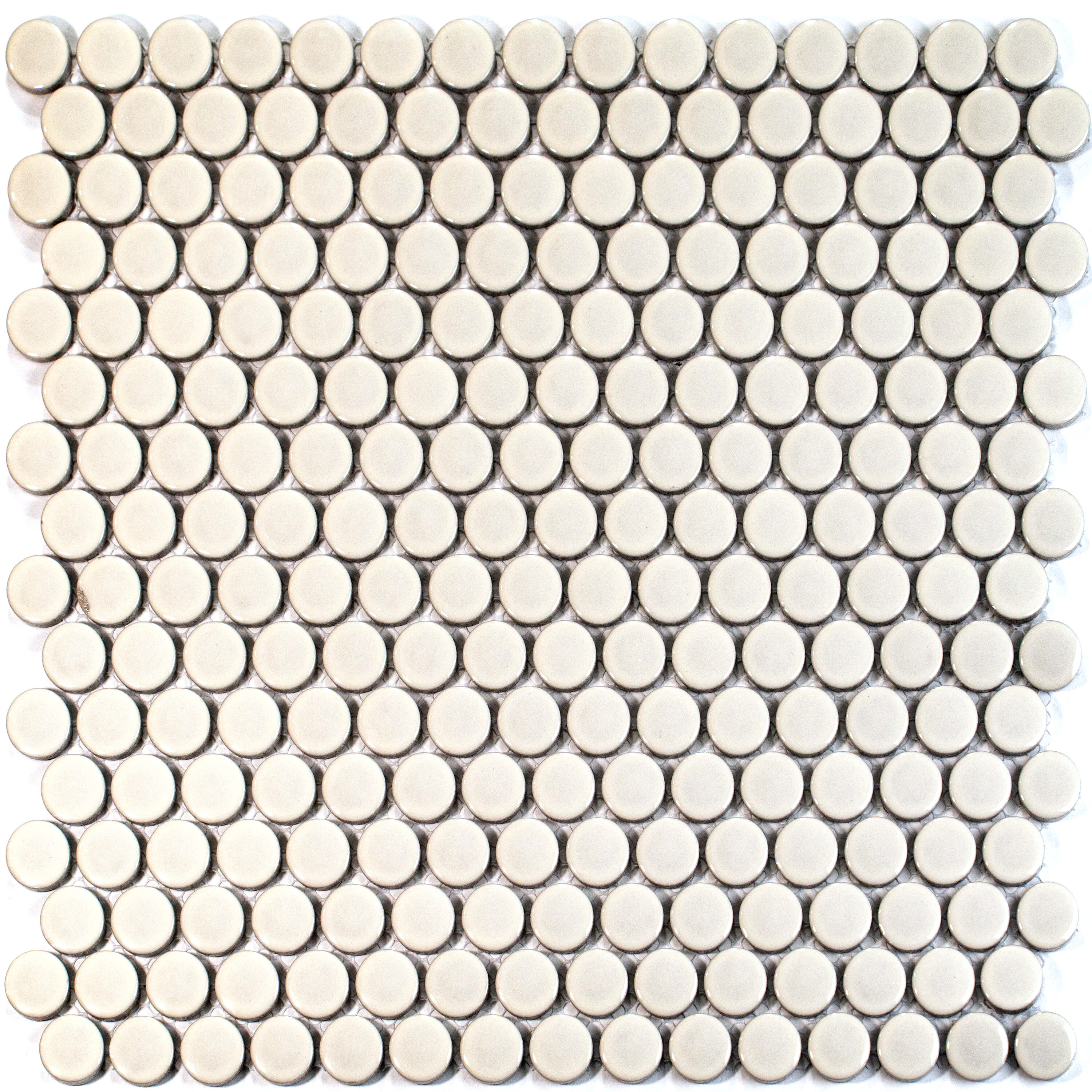 Cirkel Beige Glossy Penny Round Porcelain Mosaic Tile Sheet