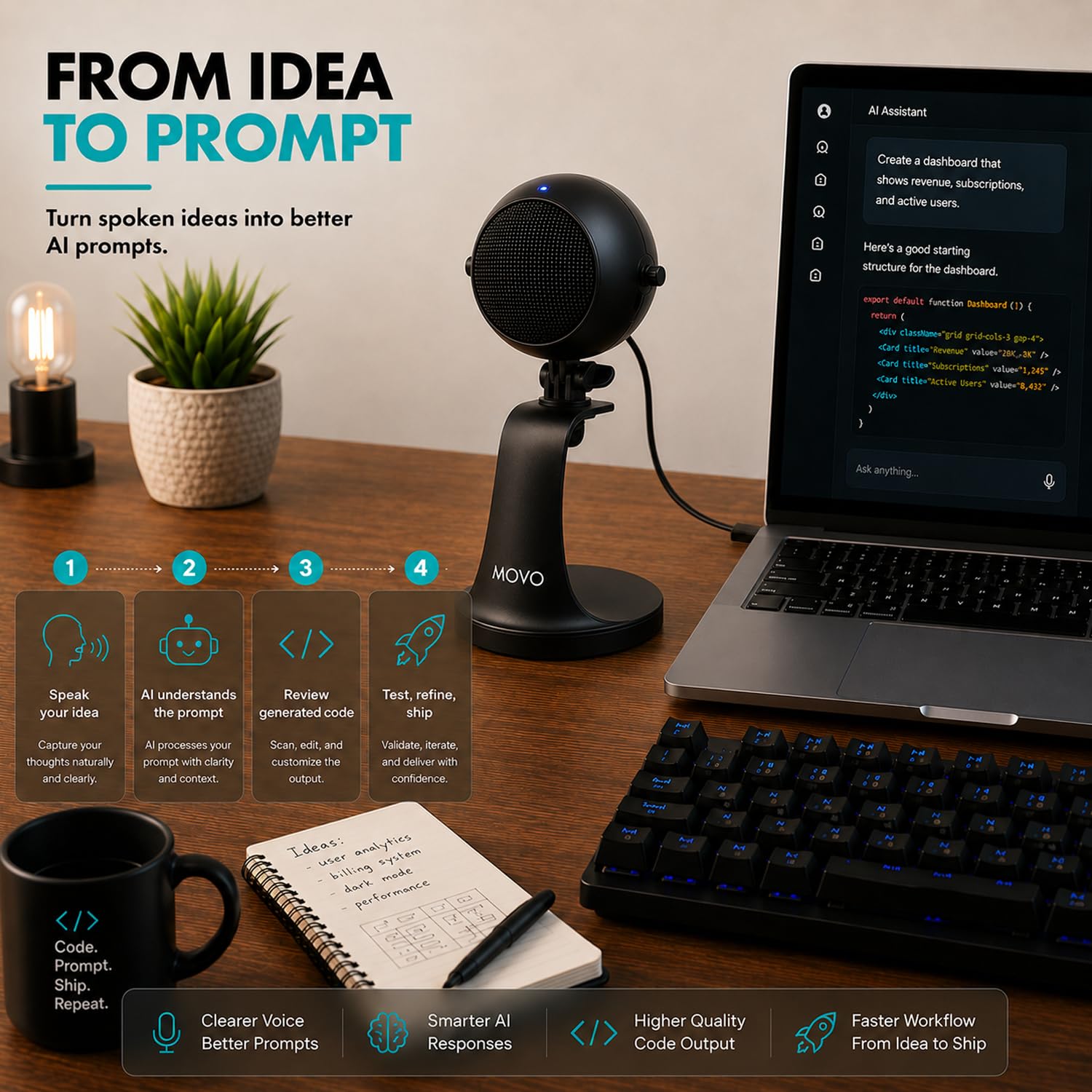 Movo WebMic USB Microphone for AI Coding Voice Prompts and Dictation in ...