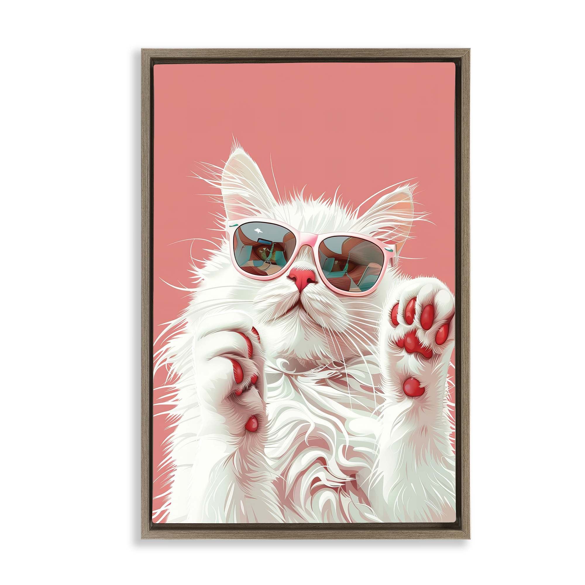 Stupell Industries BT-646-FFE-16X24 Glam Cat with Sunglasses Floating Frame design by LSR Design Studio