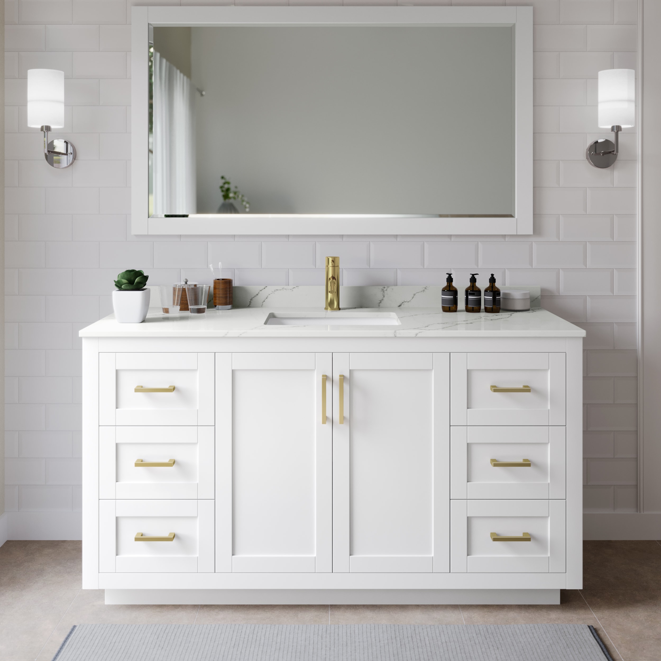 Wyndham Collection WCF292966SWGGTUNSM58 Miranda 66-in White Undermount Single Sink Bathroom Vanity with Giotto Quartz Top (Mirror Included)