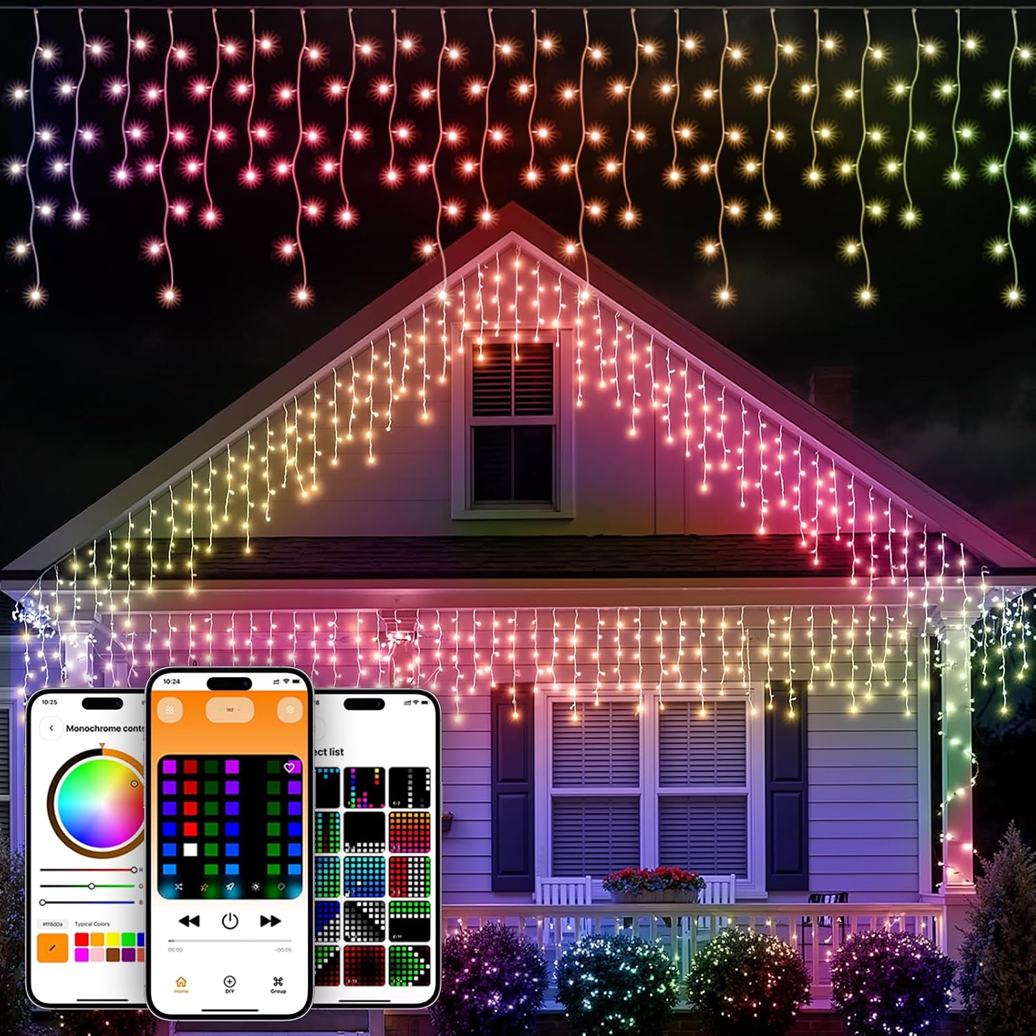 Etokfoks -  33 ft 304 LED Smart APP Controlled Icicle Christmas Lights Outdoor 57 Drops 16 Millio...