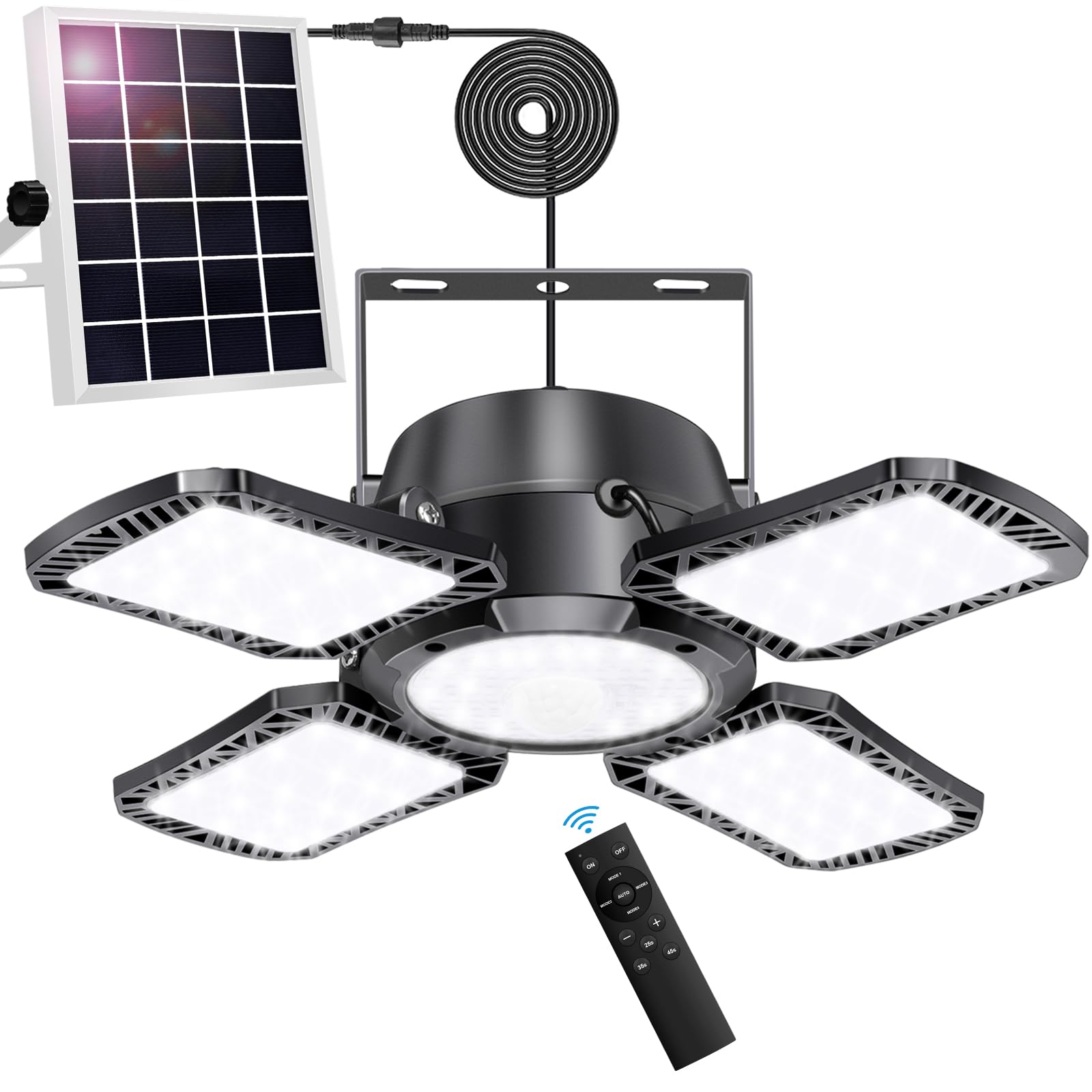 Lukvuzo  Solar Shed Light with 176 LED 4 and 1 Heads Motion Sensor Pendant Light with Remote Control for Indoor and Outdoor Use