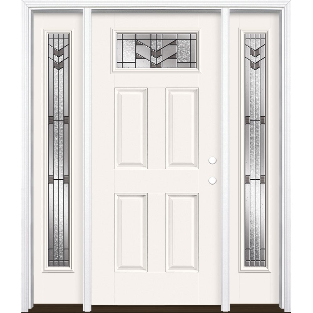 Masonite 3420505 Frontier 64-in x 80-in x 4-9/16-in Fiberglass 1/4 lite Left-hand inswing Arctic White Painted Prehung Front Door with Sidelights with Brickmould Insulating core