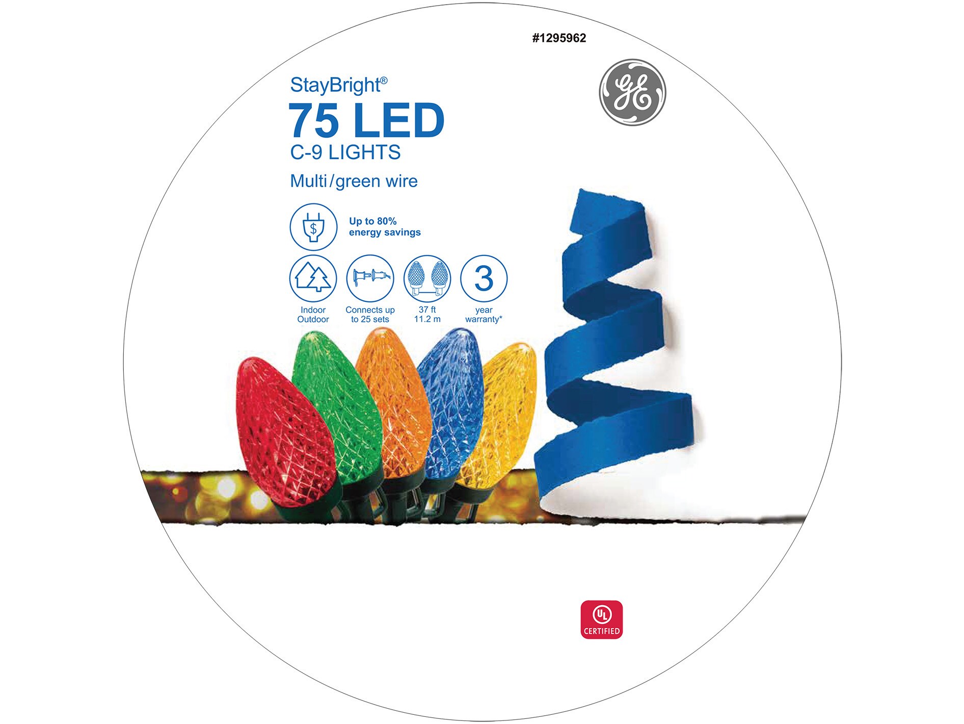 GE StayBright 75-Count 37-ft Multicolor LED Plug-In Christmas