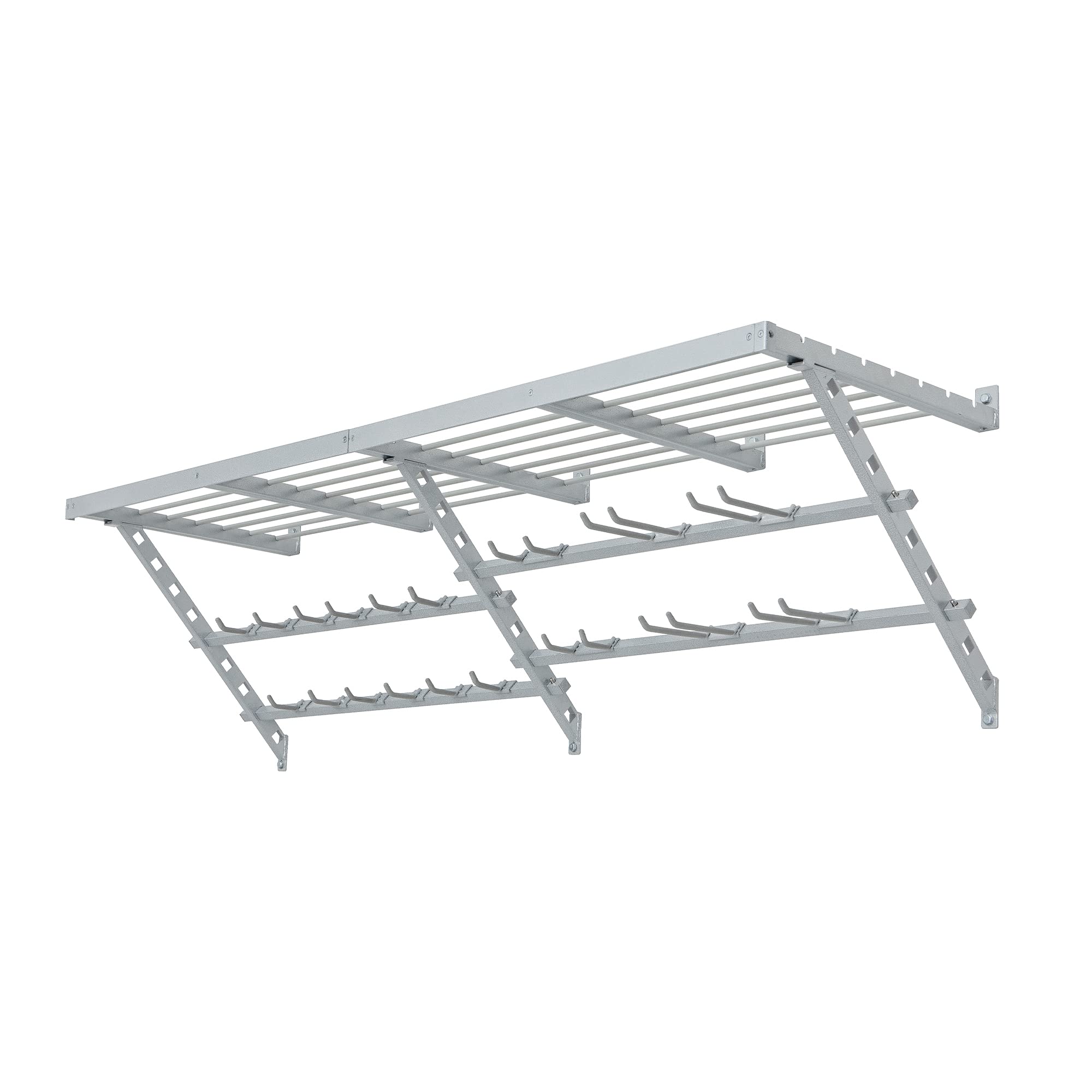 Garage Essentials 220861 64 Inch Wide Wall Mounted Utility Storage Organization Rack with 20 Inch Deep  and 18 Hooks White