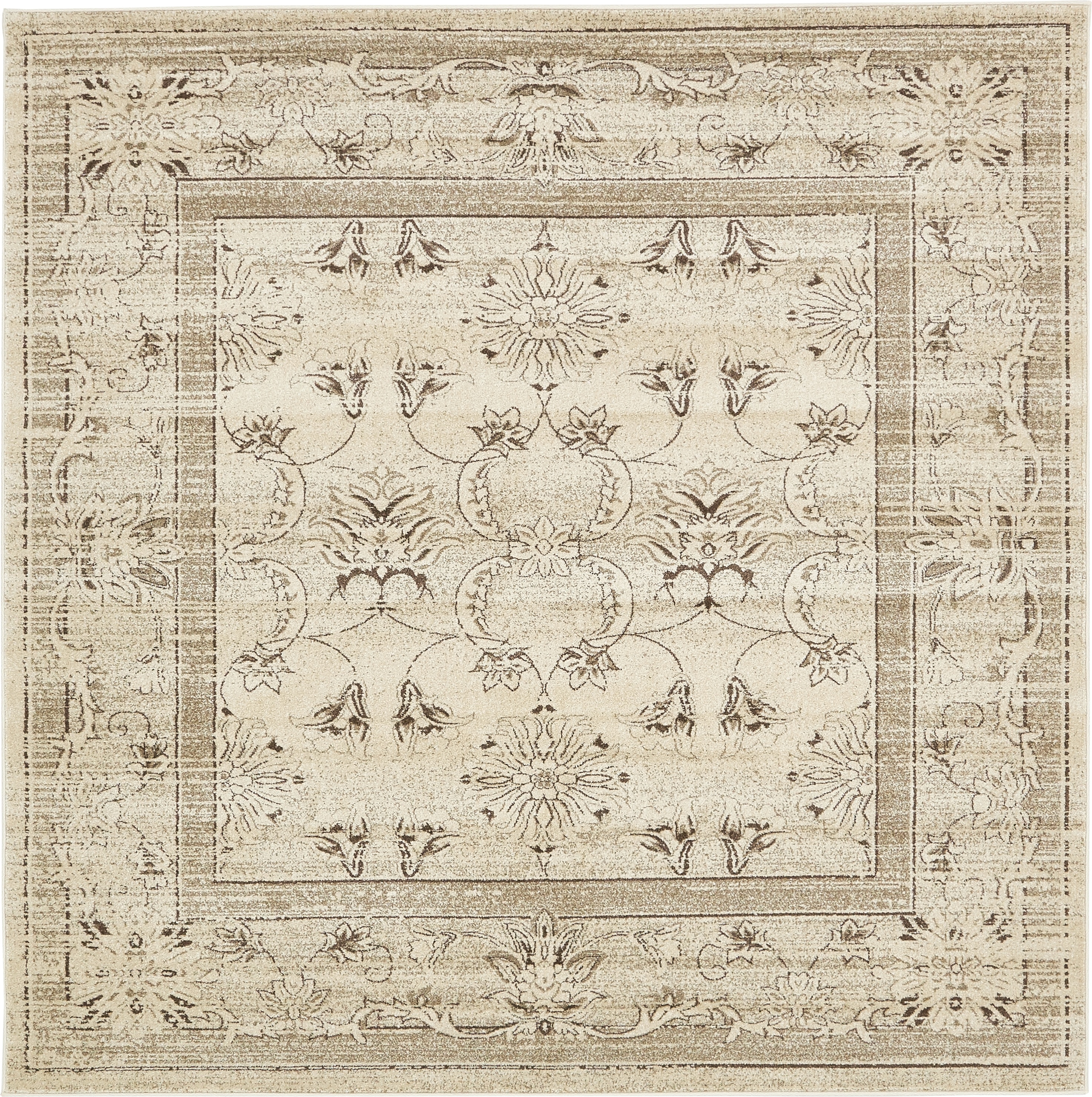 Unique Loom 3129496 Botanica La Jolla 10 x 10 (ft) Loomed Polypropylene Ivory/Brown Square Indoor Floral/Botanical Farmhouse/Cottage Area rug