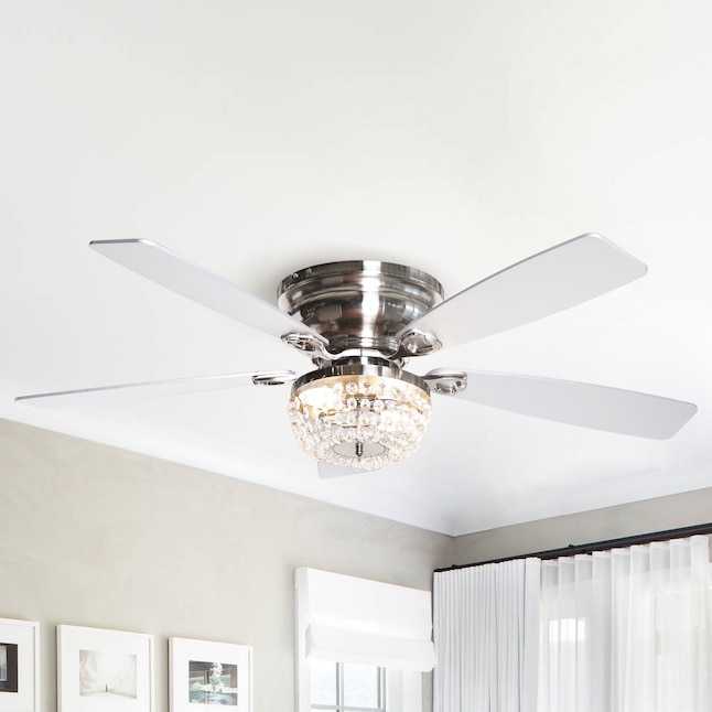 Parrot Uncle 48 In Satin Nickel Indoor Flush Mount Chandelier Ceiling Fan With Remote 5 Blade The Fans Department At Com Chandelier Ceiling Fan With Remote, Modern Crystal Ceiling Fan With Remote Control Satin Nickel Plate