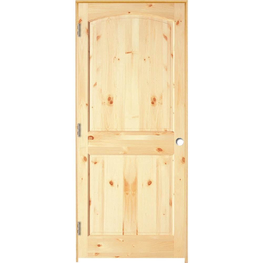 RELIABILT LOE830266 30-in x 80-in Unfinished Solid core 2-panel round top plank Right hand Unfinished Pine Wood Flat Jamb Single Prehung Interior Door