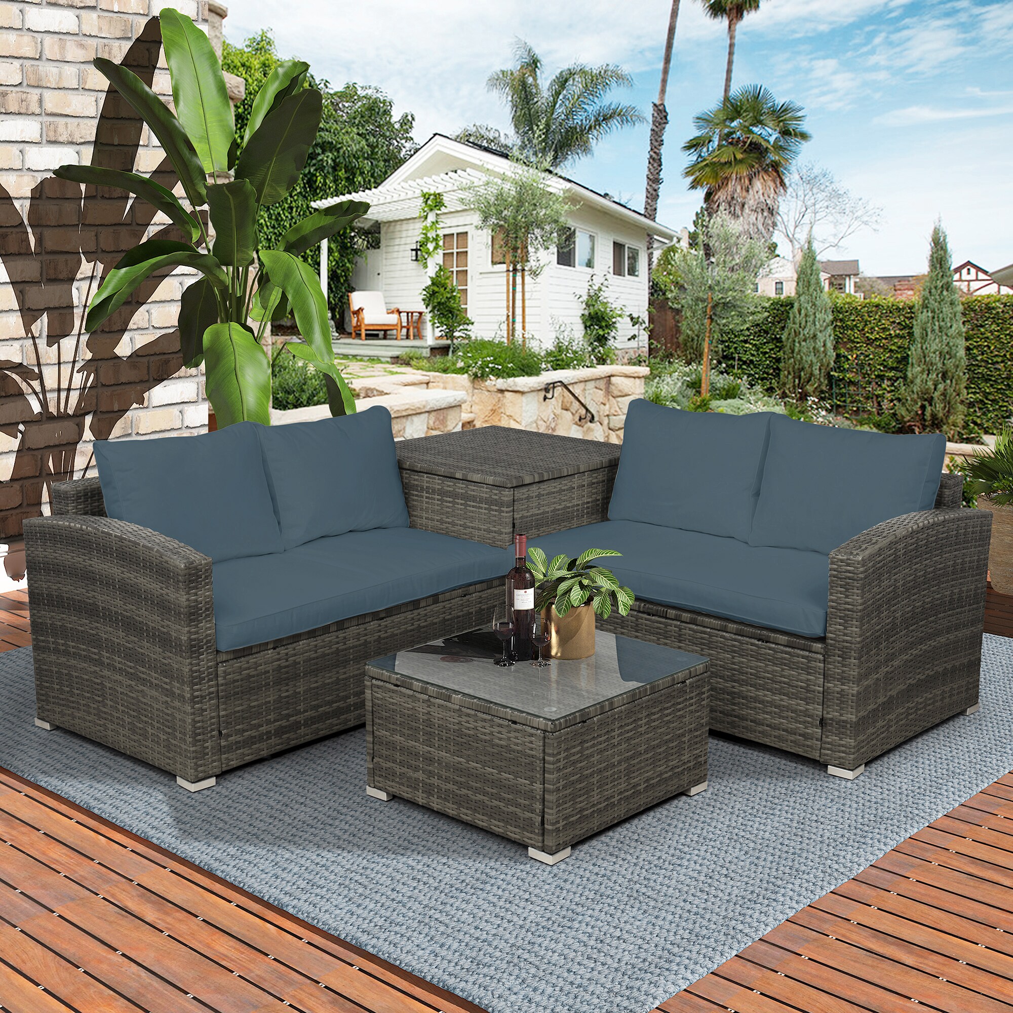 wicker patio set with storage