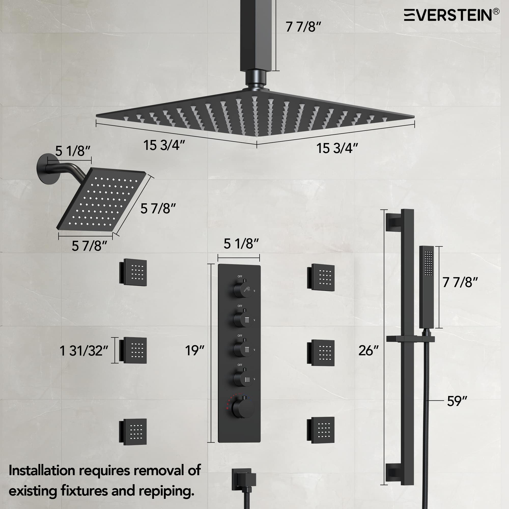 EVERSTEIN SFS-1031-BK16 Tub-Shower-Faucets - View #10