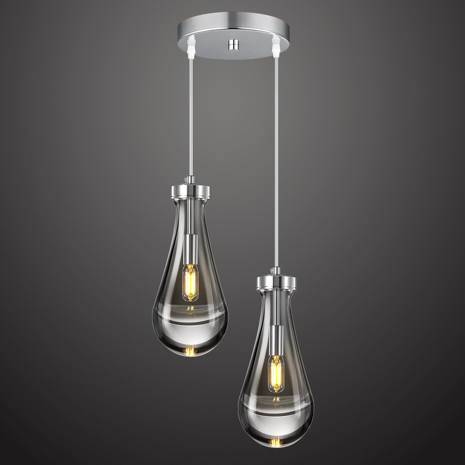 ZHLLMQ 2-Light Matte Chrome Modern Clear Solid Glass Metal Chandelier