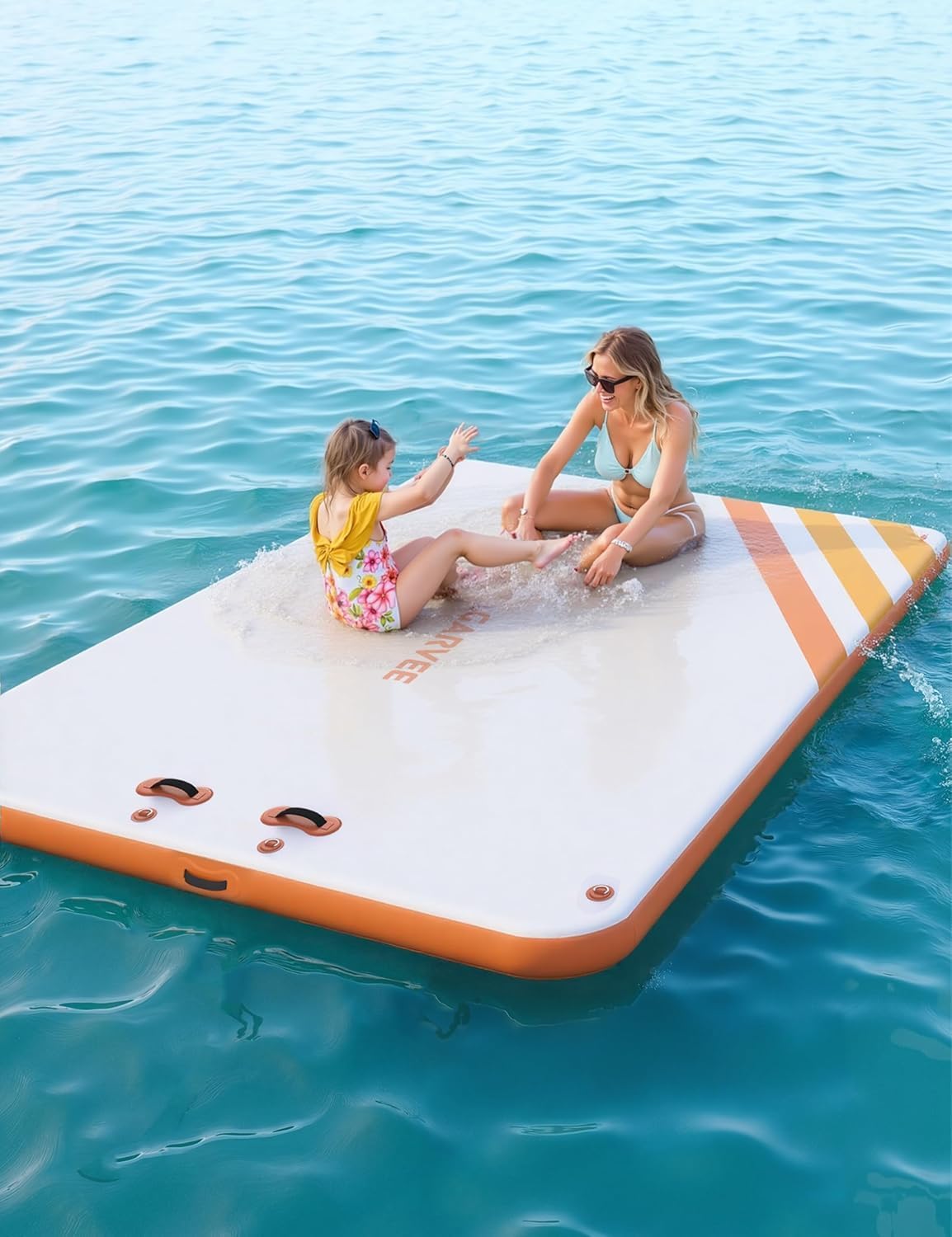 Qeetex GWPSS-335HHMD7 5ft×6ft Inflatable Floating Dock Swim Platform Floating Dock for Lakes  Multi Person Water Raft Mat with Storage Bag and Ladder Pool Float for Beach Ocean ORANGE