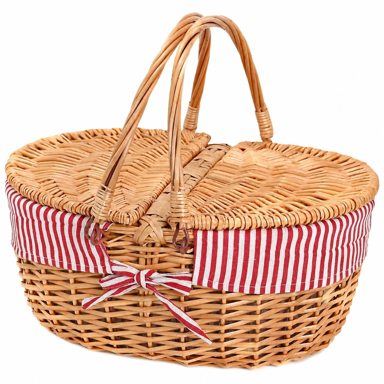 Aoibox  Wicker Picnic Basket with Removable Liner Foldable Handles and Secure Lid Red Stripe 11 4 x 15 4 x 7 1 in