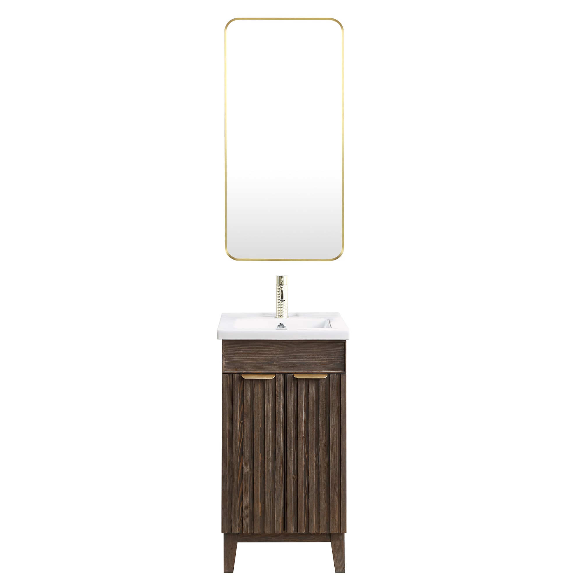 Vinnova 707618-SA-WH Palos 18-in Spruce Antique Brown Single Sink Bathroom Vanity with White Ceramic Top (Mirror Included)