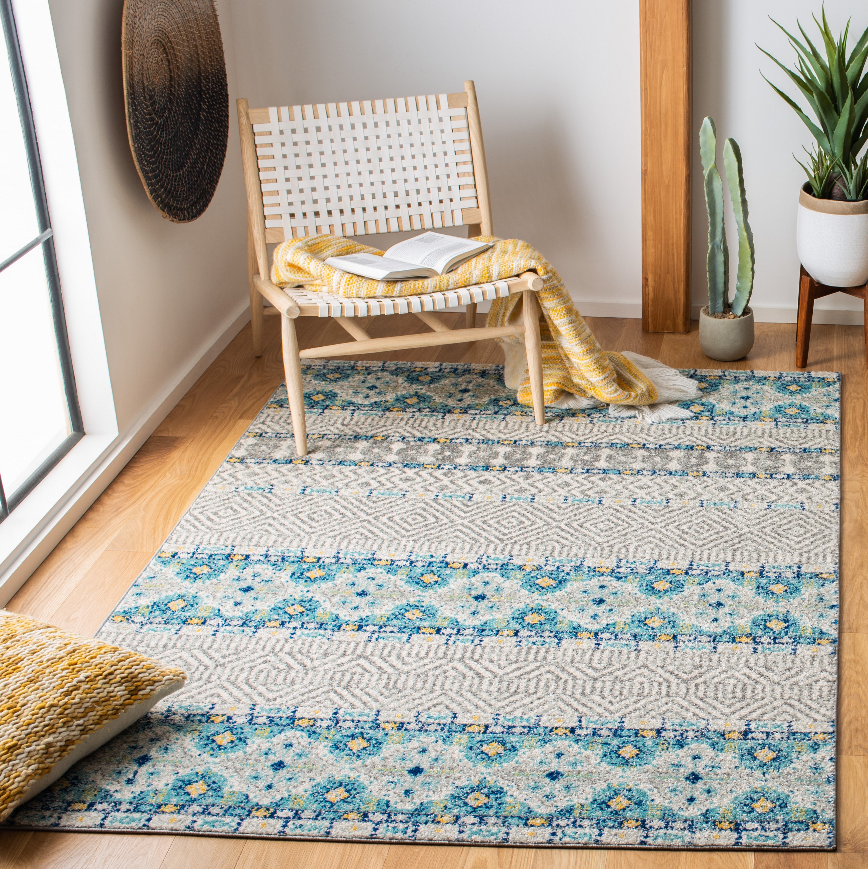Safavieh MAD797G-3 Madison Orano 3 x 5 (ft) Loomed Synthetic Gray/Blue Rectangular Indoor Abstract Bohemian/Eclectic Throw rug