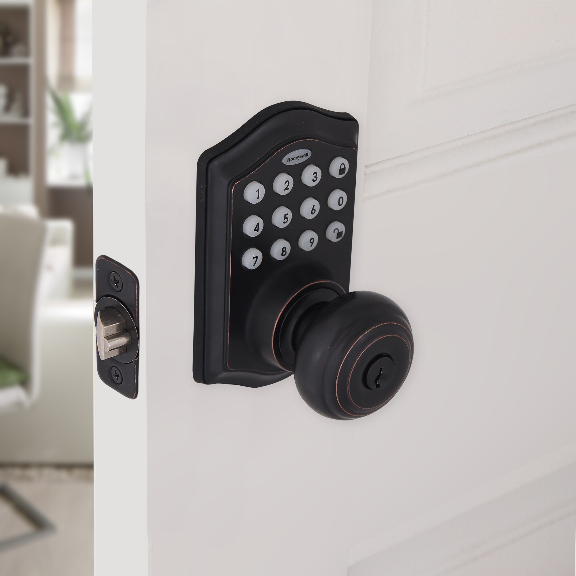 Honeywell Bluetooth Enabled Digital Door Knob Lock With Keypad, Bronze