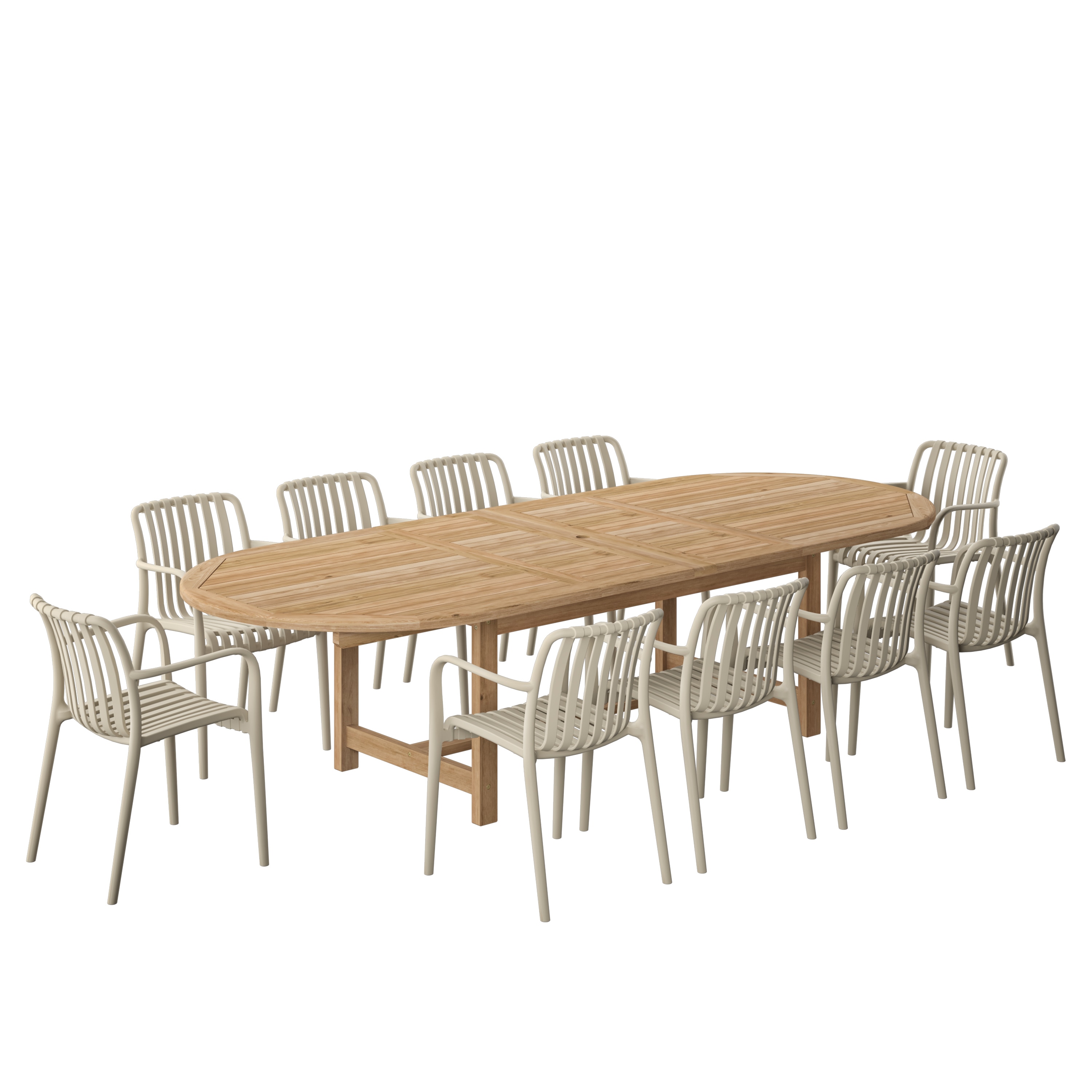 Amazonia LWS-DIANDLX10-CURA-S 11 -Piece Brown Patio Dining Set Extendable Table Wood Rectangle Table with 10 Stackable Stationary and Motion Chairs