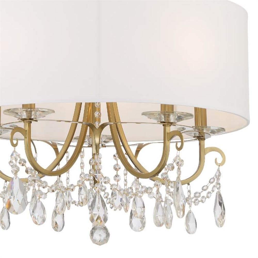 Vibrant Gold 5-Light Chandelier with Clear Crystal & Silk Shade