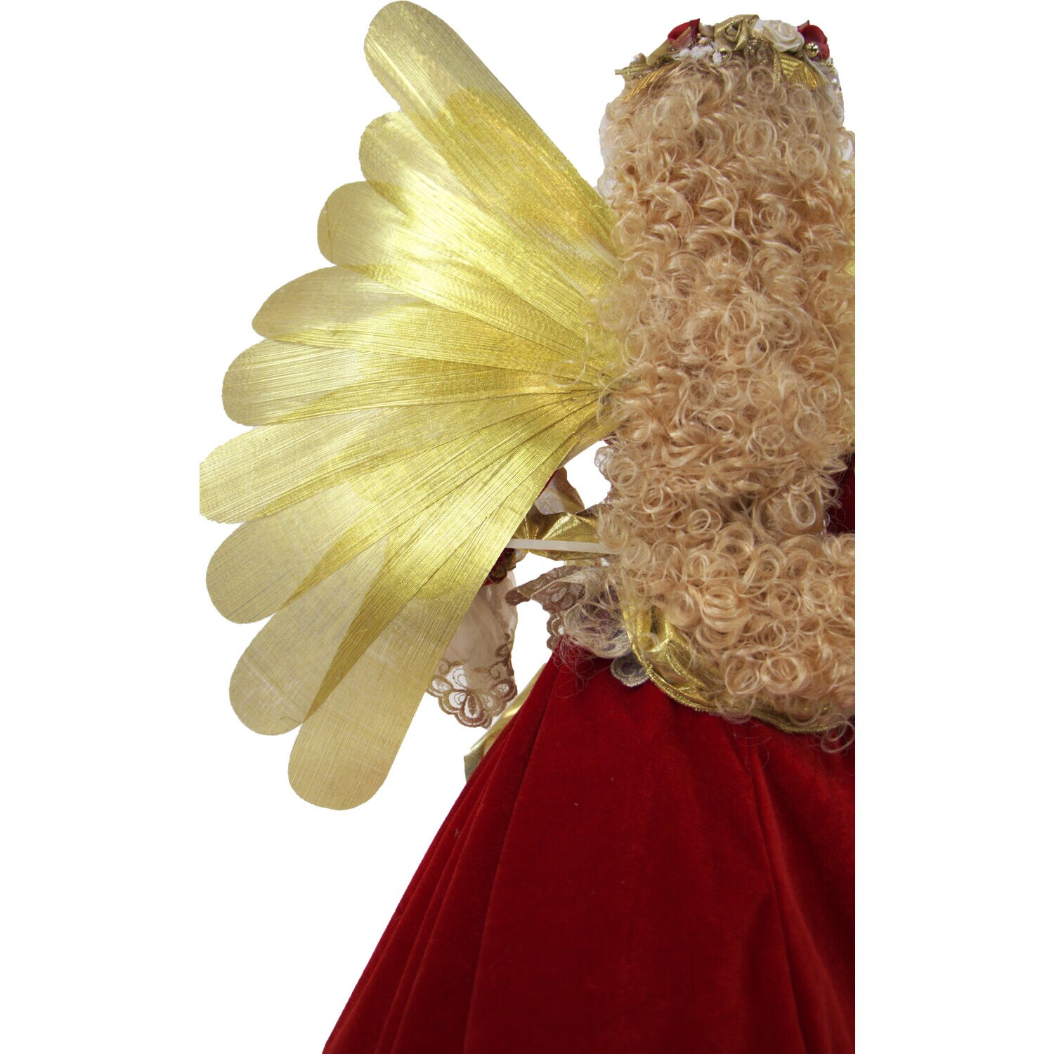 32-Inch Golden Winged Porcelain Christmas Angel Figurine with LED Lights and Music