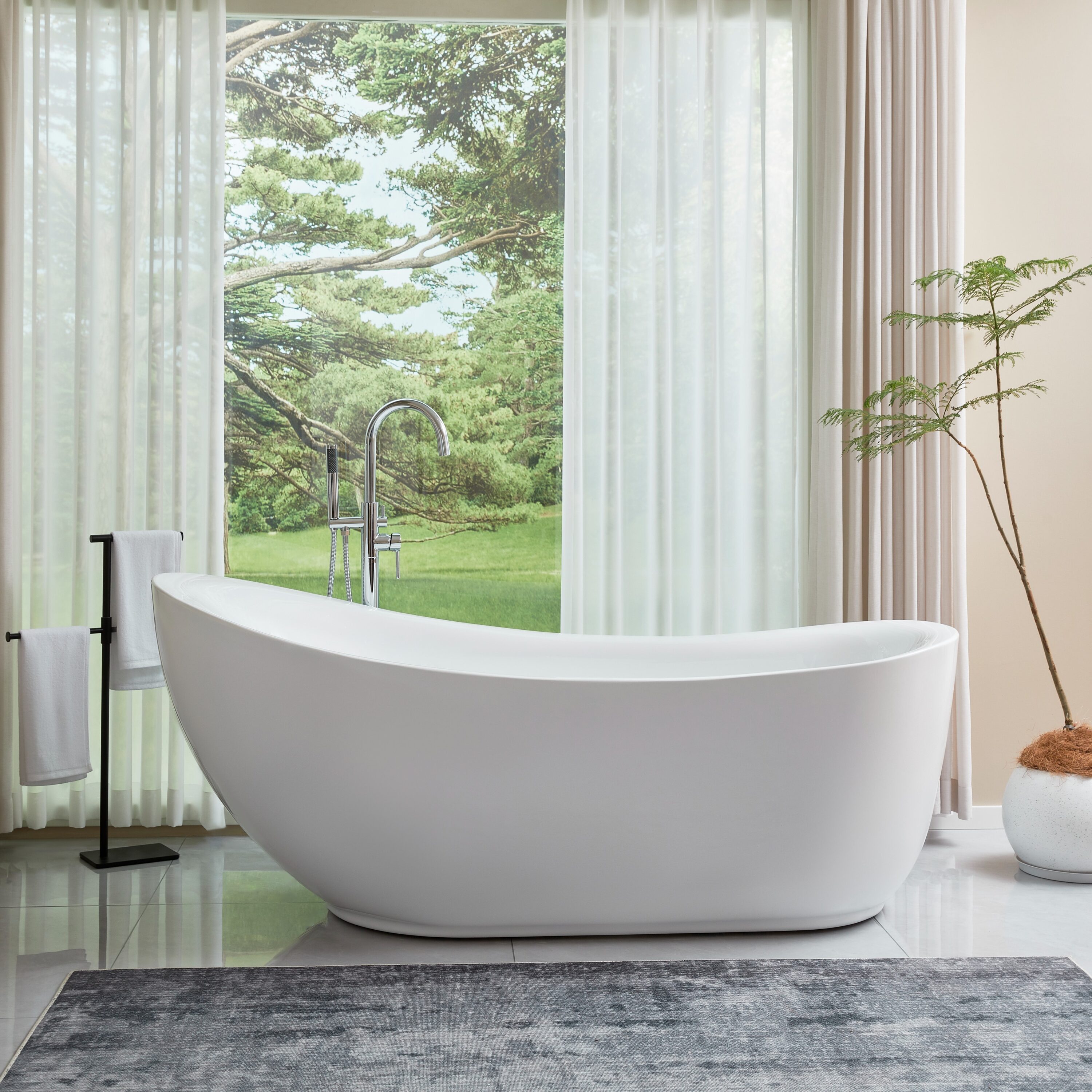 Vanity Art VA6512-L 34.6-in x 71-in White/Polished Chrome Acrylic Oval Freestanding Soaking bathtub ( Left Drain )